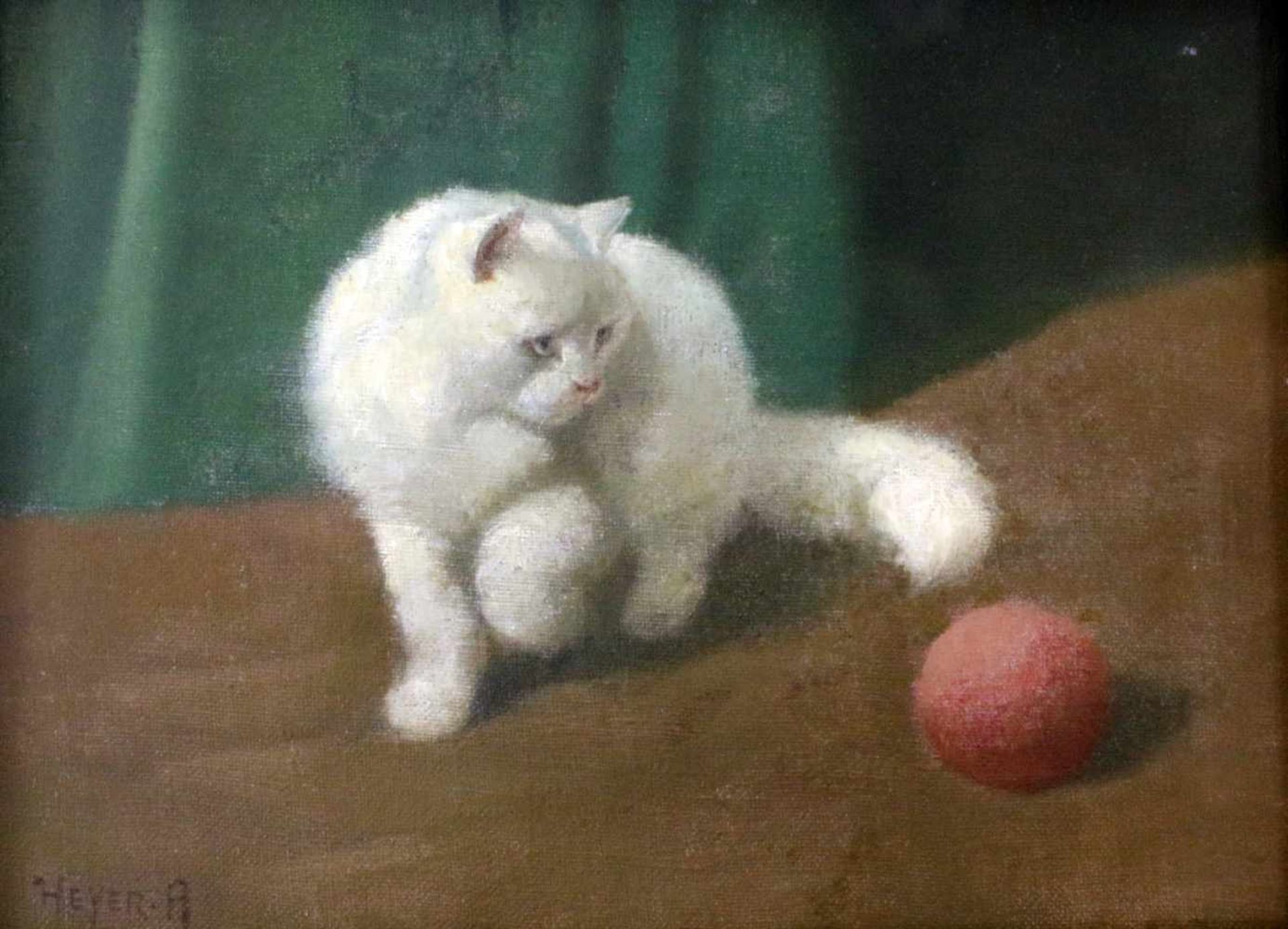 "Spielende Katze" - Arthur Heyer (1872-1931) Öl auf Leinwand, unten links signiert. Maße: 45 x 33