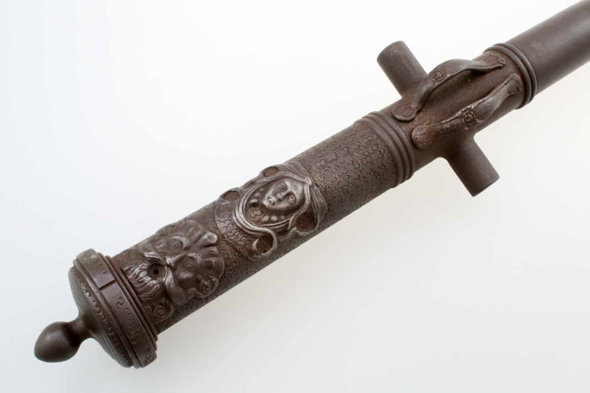 Miniatur Geschützrohr im Stil um 1700 Konisches, bandabgesetztes, eisernes Rohr in Cal. 20mm, die - Bild 2 aus 6