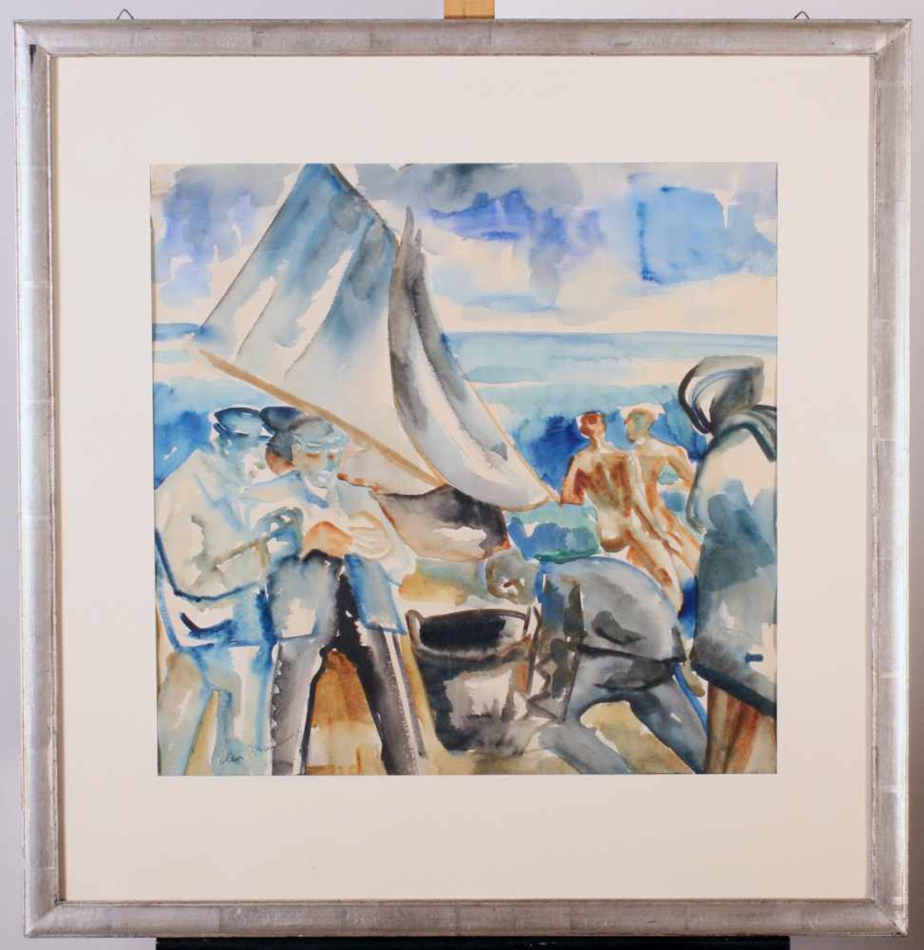 "Menschen am Strand" - Hans Breinlinger (1888-1963) Aquarell auf Karton, unten links signiert, - Bild 2 aus 2