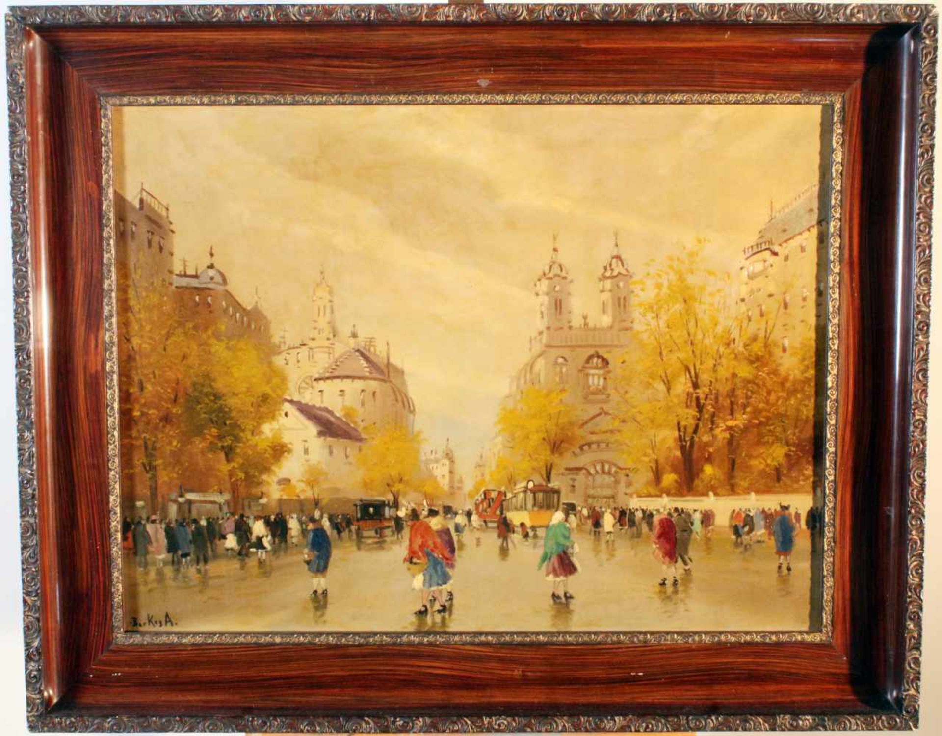 "Großstadt Promenade" - Antol Berkes (1874-1938) Öl auf Leinwand, unten links signiert, belebte - Bild 2 aus 4