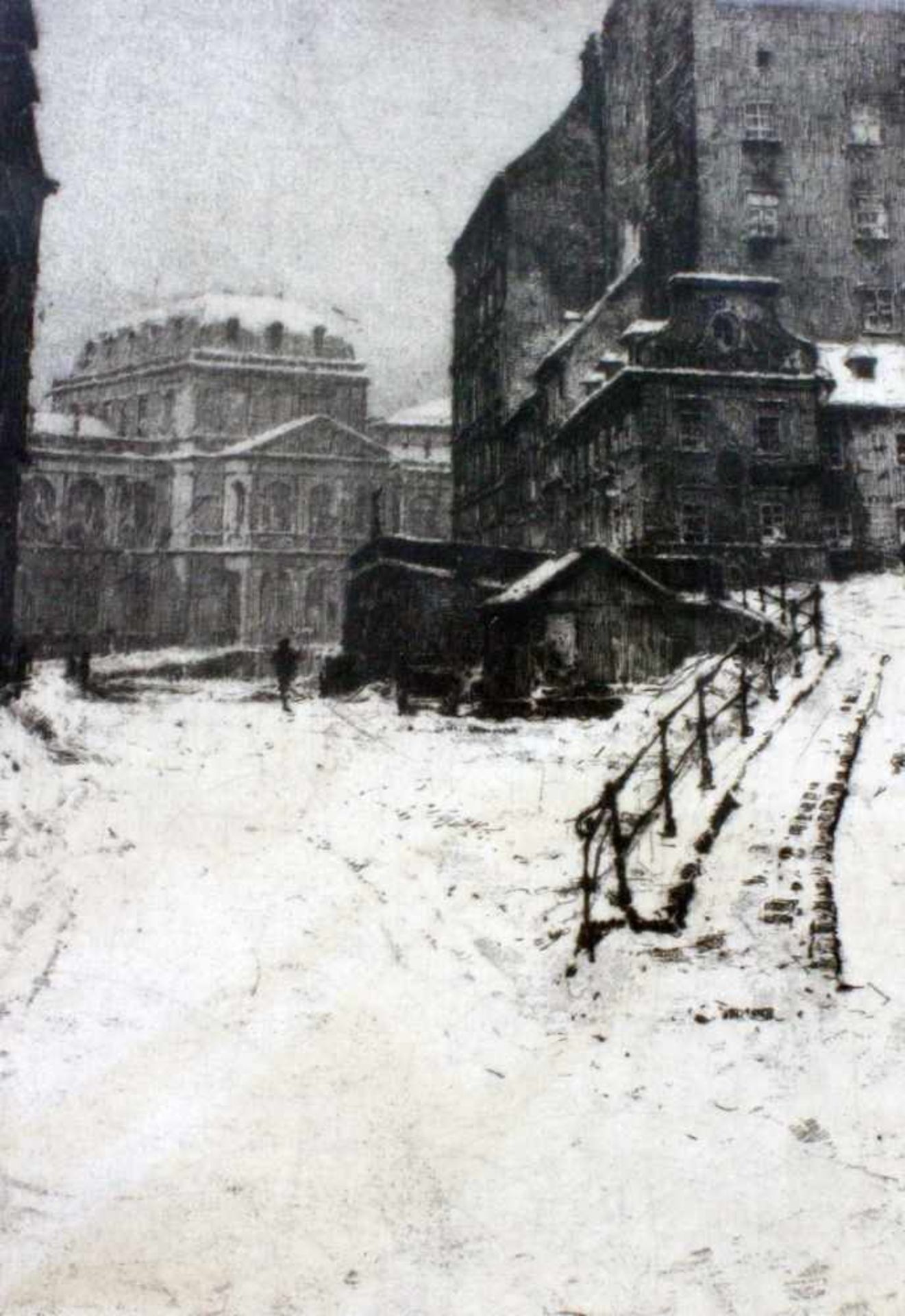 Kaltnadelradierung "Verschneite Stadtansicht" - Luigi Kasimir (1881-1962) Tituliert "Februar 1917"