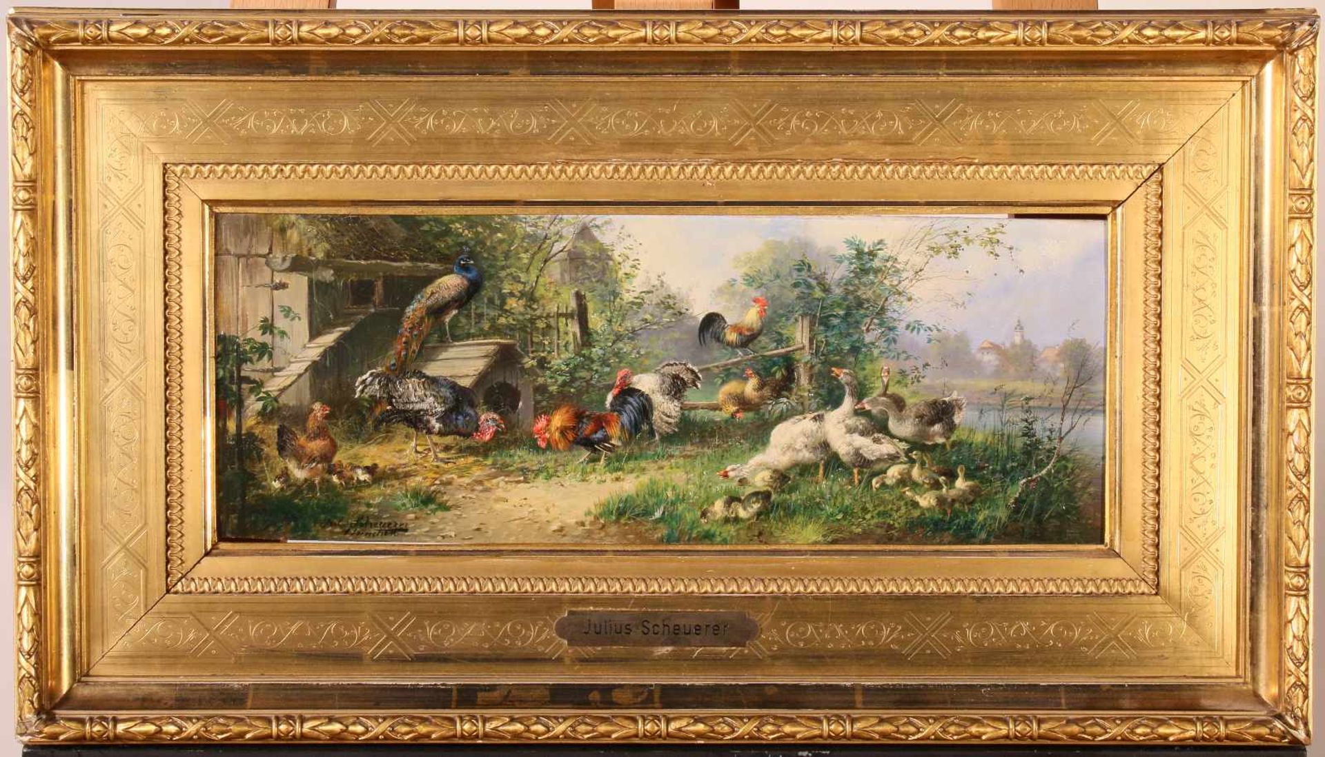 "Federvieh auf dem Bauernhof" - Julius Scheuerer (1859-1913) Öl auf Holz, unten links signiert und - Bild 2 aus 3