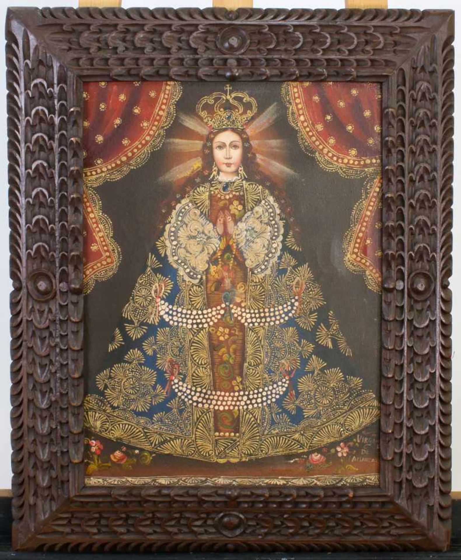 "Virgen de Amancaes" - Peruanische Volkskunst Öl auf Leinwand, unten links spanisch bez., im reich - Bild 2 aus 2