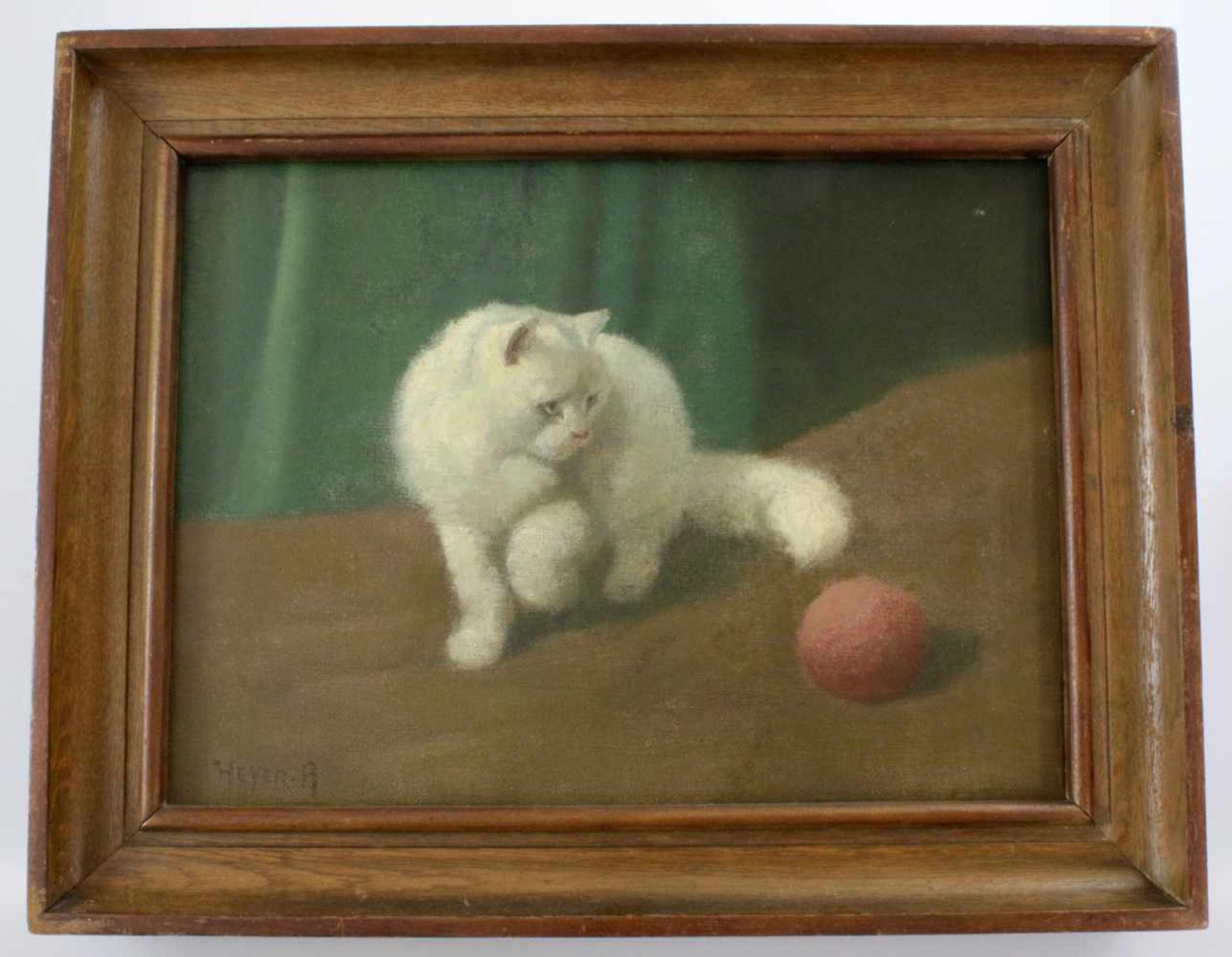 "Spielende Katze" - Arthur Heyer (1872-1931) Öl auf Leinwand, unten links signiert. Maße: 45 x 33 - Bild 2 aus 4