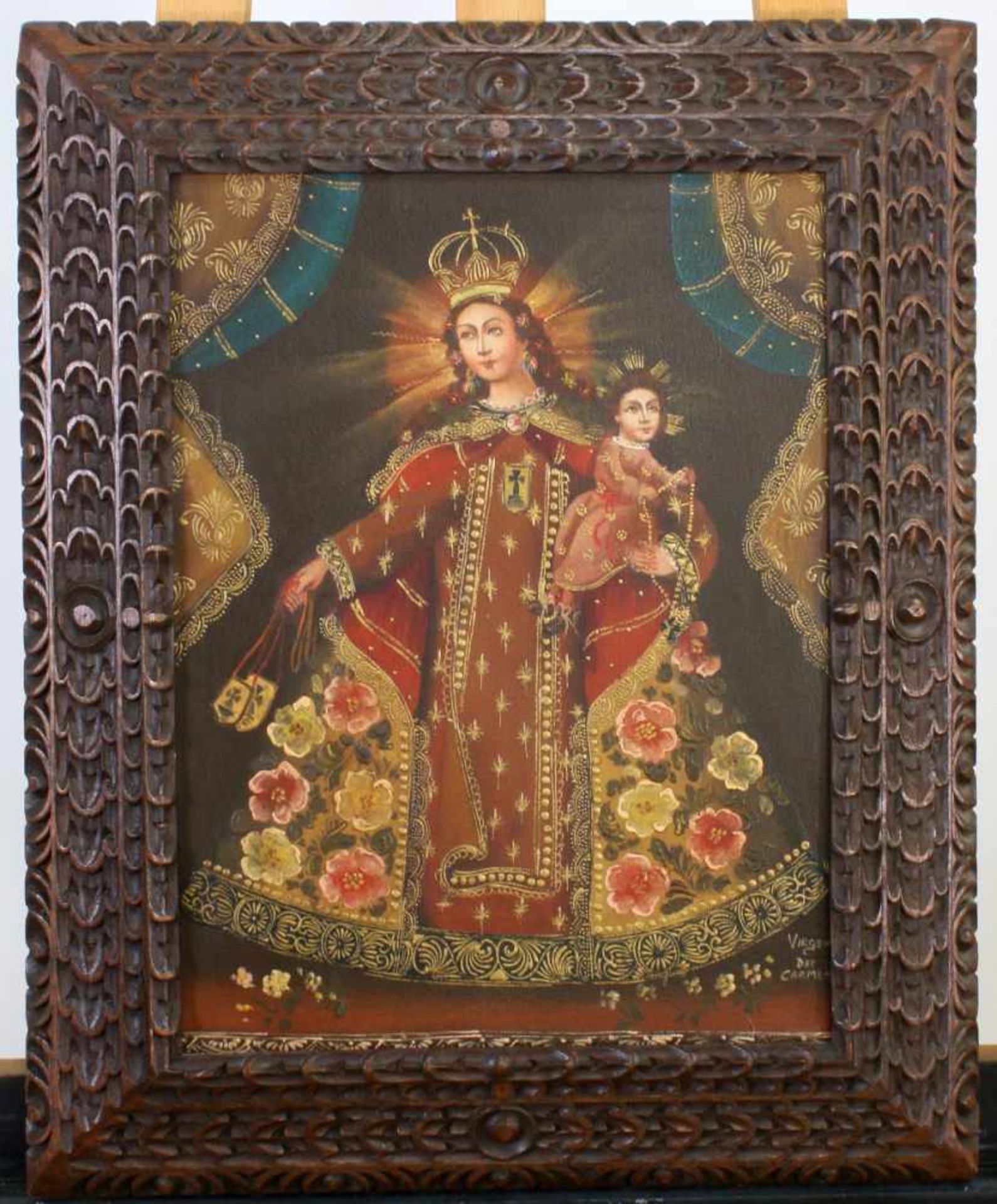 "Virgen del Carmen" - Peruanische Volkskunst Öl auf Leinwand, unten rechts bez., im reich - Bild 2 aus 2