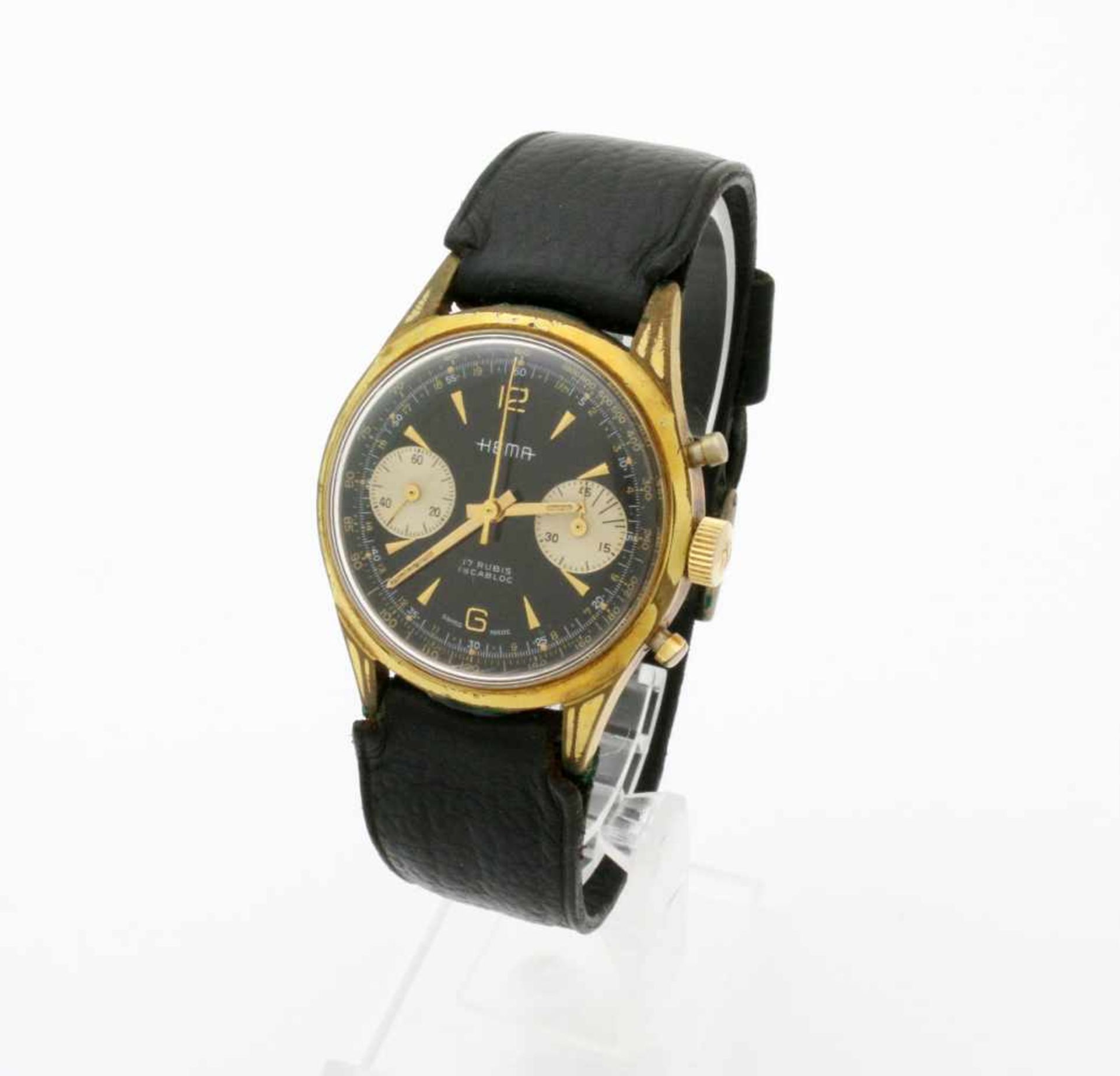 Armbanduhr HEMA Chronograph um 1960 Handaufzugswerk Valjoux 7733, vergoldetes Gehäuse (tw. - Image 4 of 7