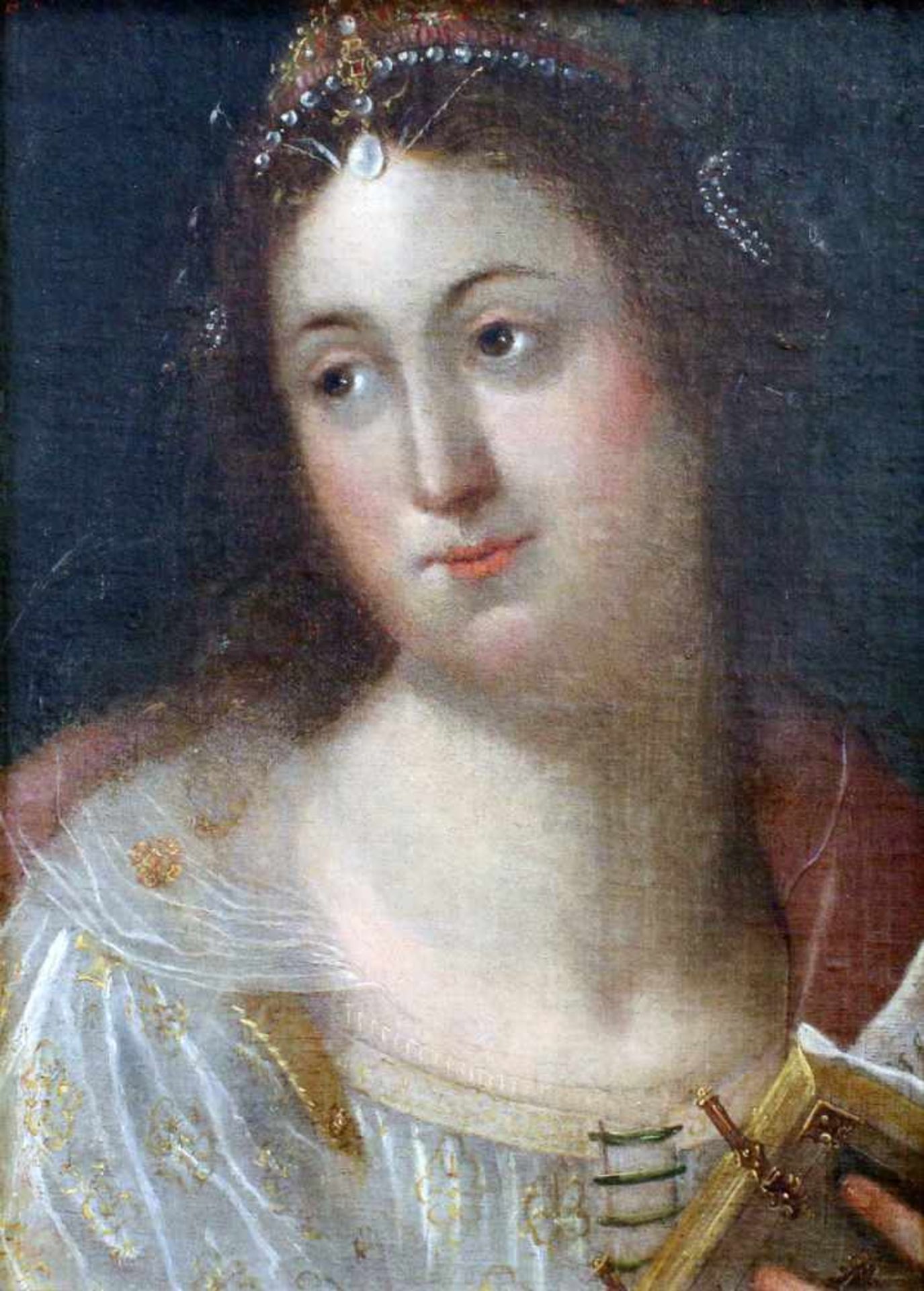 "Dame mit Diadem" - Portrait - 19. Jahrhundert Öl auf Leinwand, unsigniert, guter Zustand, verträumt