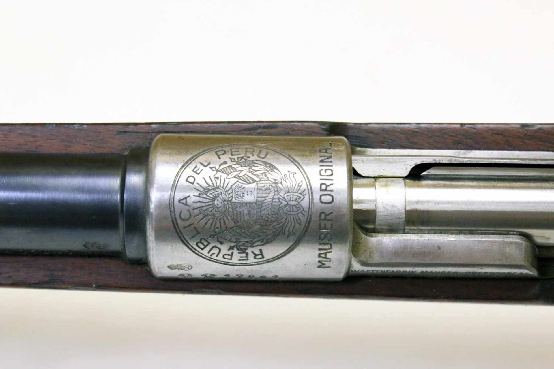 Mausergewehr M1909 Peru Cal. 7,65 x 53mm, Lauf rauh, narbig. Auf der Hülse das peruanische Wappen - Bild 13 aus 16