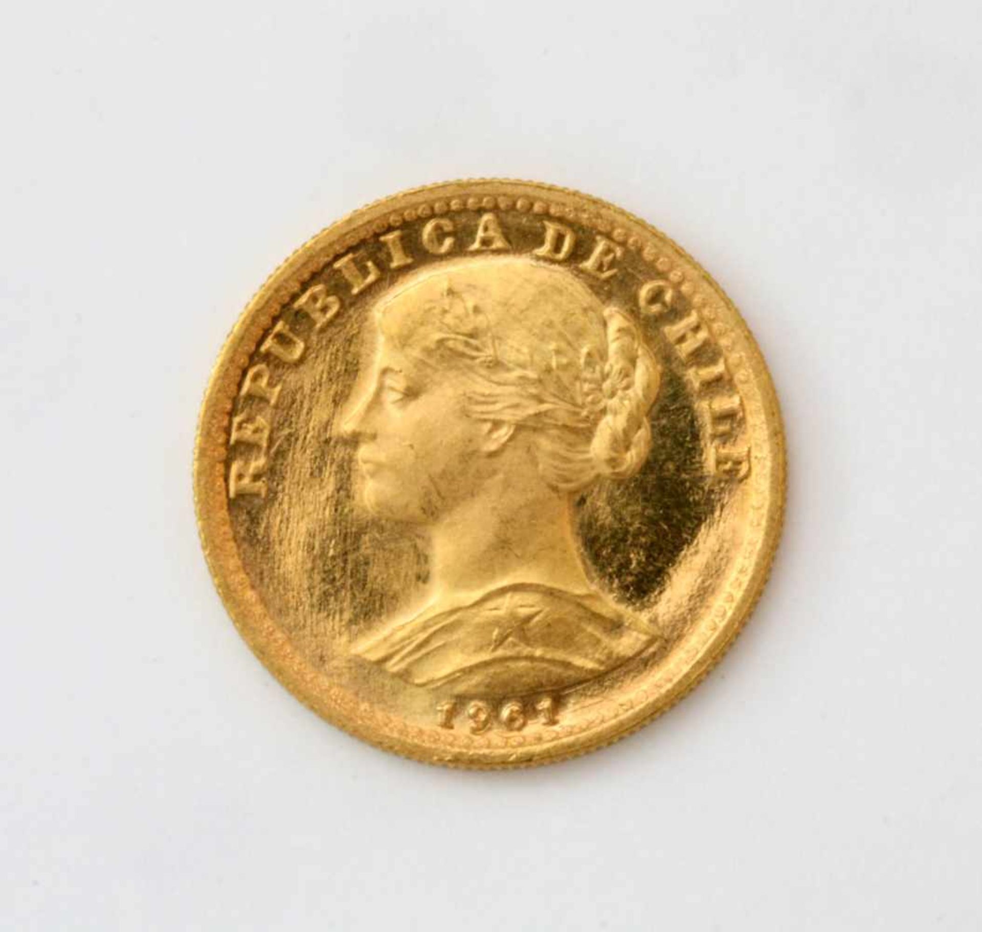 Goldmünze - Chile - 20 Pesos Zustand vz, 900er Gold, 1961. Gewicht: 4,0 g.