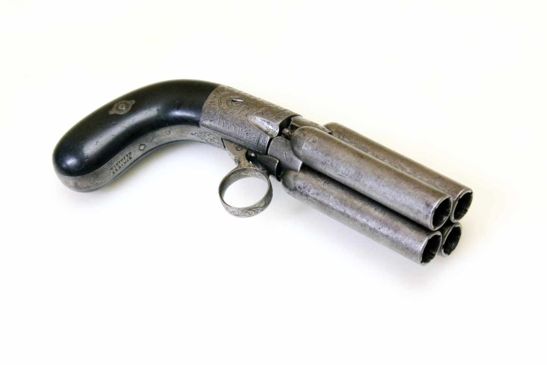 Bündelrevolver - Mariette, Liège um 1840 Cal. 11mm Perk. (wohl .44), Zustand 2. 4-schüssiges 2, - Bild 2 aus 10