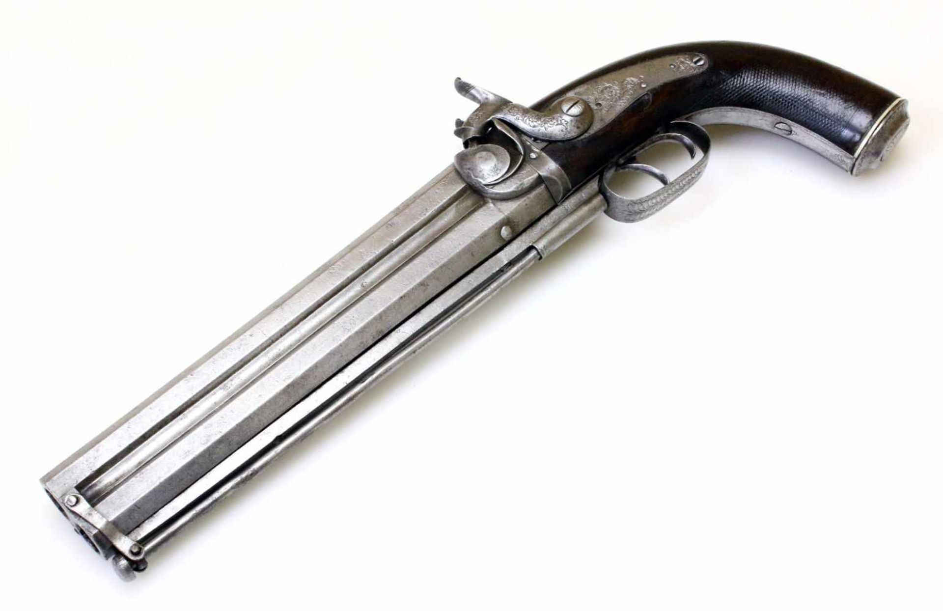 Doppelläufige Perkussionspistole - England um 1850 Cal. 14mm Perk., Zustand 2. Zwei übereinander - Bild 5 aus 15