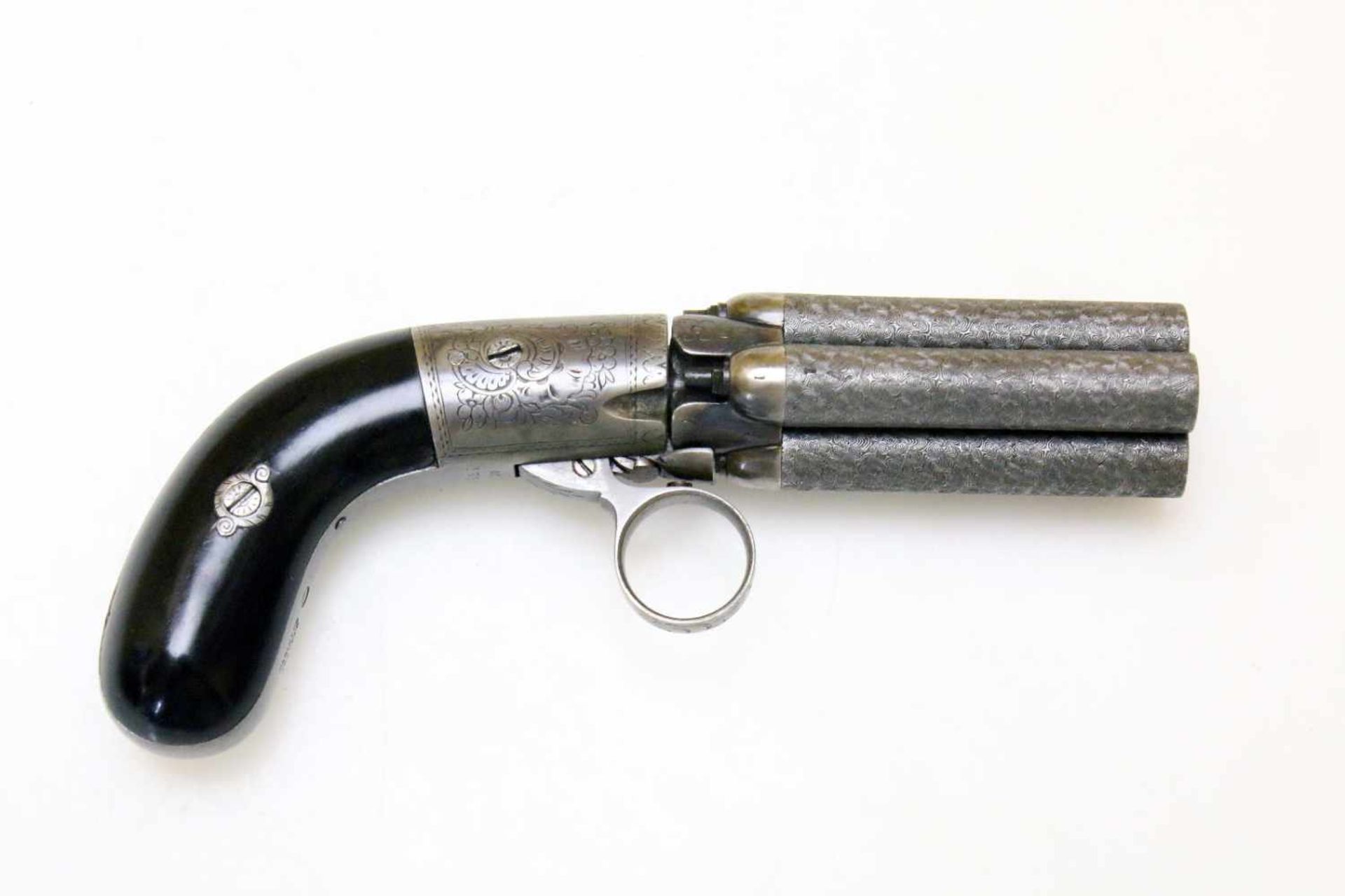 Bündelrevolver - Mariette, Liège um 1855 Cal. 9mm Perk. (wohl .36), Zustand 1. 4-schüssiges,