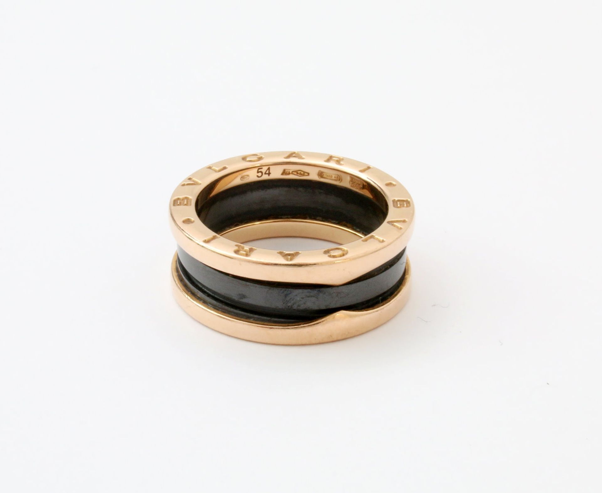 Rotgold Bulgari 2-Band Ring "B zero 1" RG 750, innen 2 Spiralen aus schwarzer Keramik, aktuelles