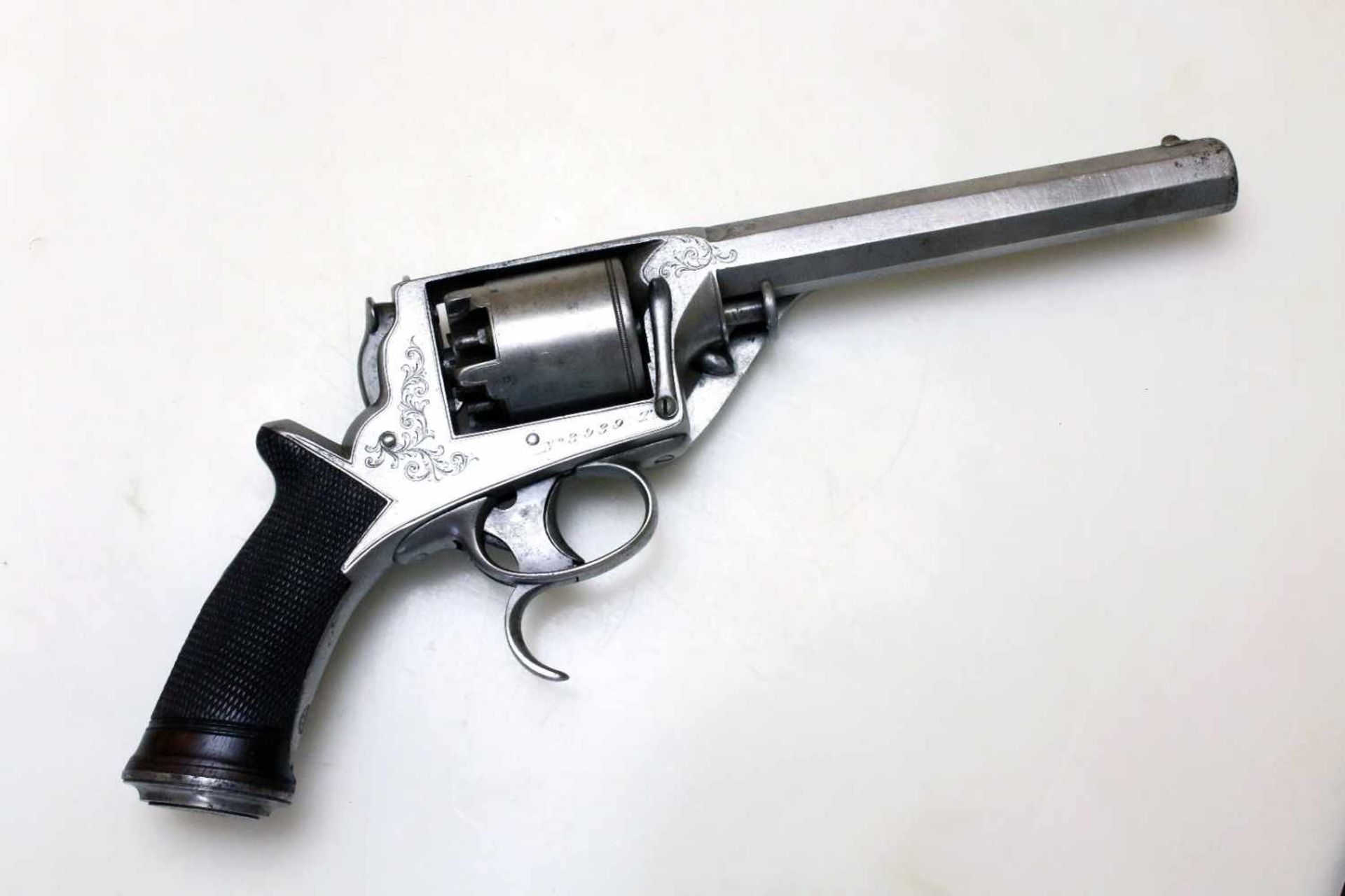 Perkussionsrevolver - Tranter 2. Model (Doppelabzug) um 1855 mit Tasche Cal. .422 Perk., Zustand 1-. - Bild 2 aus 13