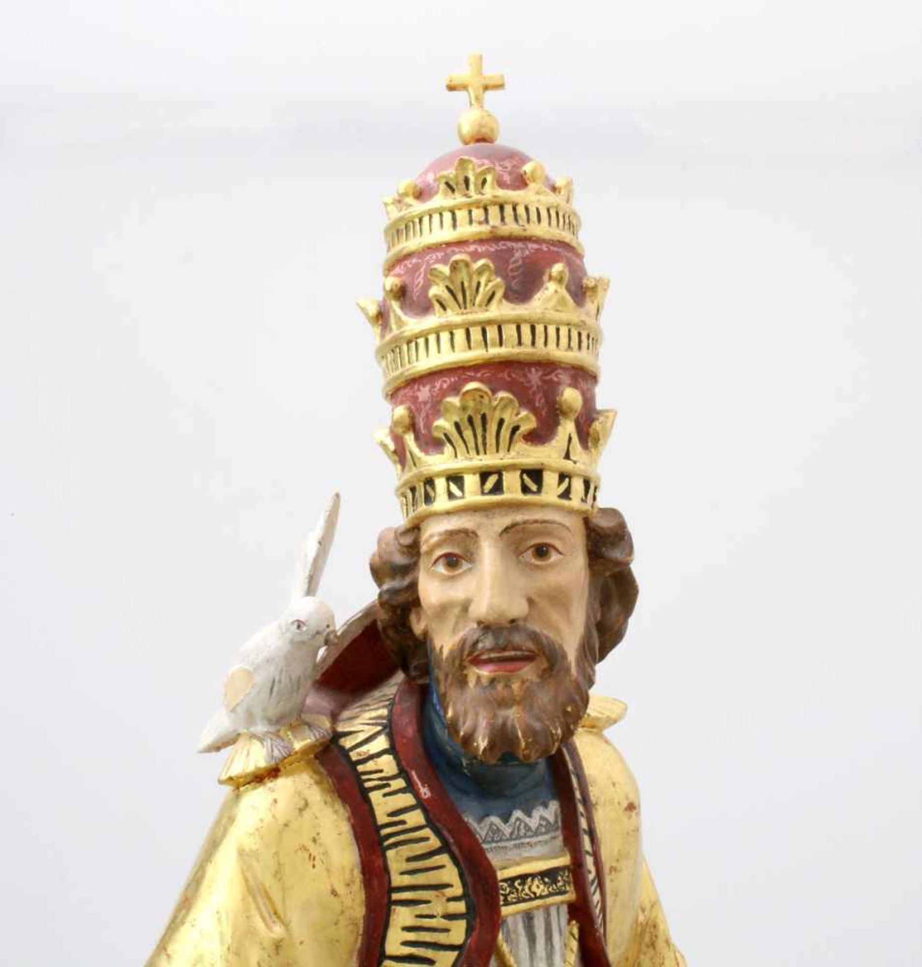 Große Holzfigur - Bischof mit Buch und Bischofsstab Polychrom- und goldstaffiert, feine Schnitzerei, - Bild 5 aus 7