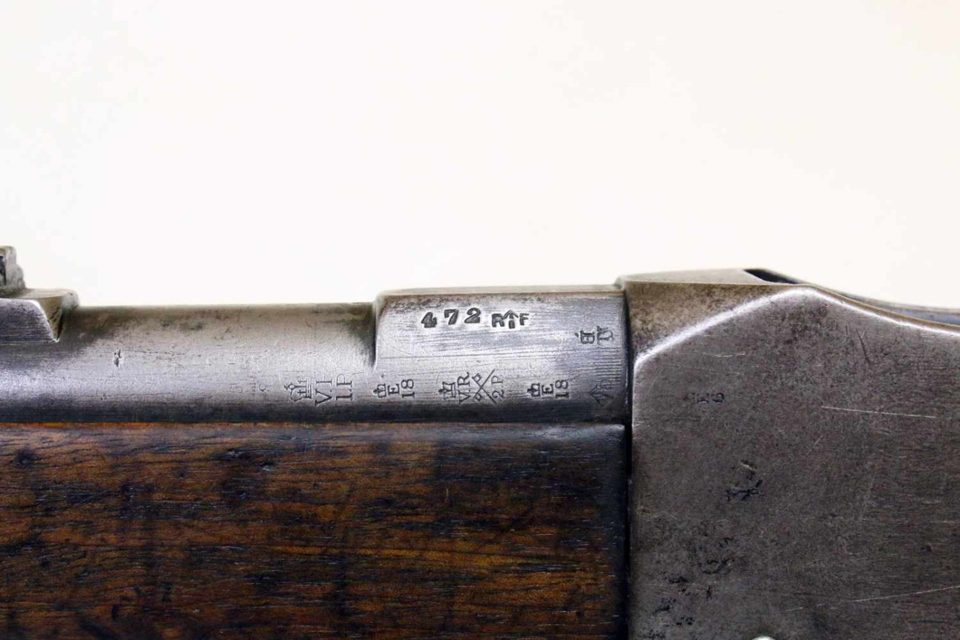 Karabiner Martini-Henry 1887 Glatter Lauf im Cal. .450, partiell narbig, Standvisier. Laufansatz - Bild 9 aus 11