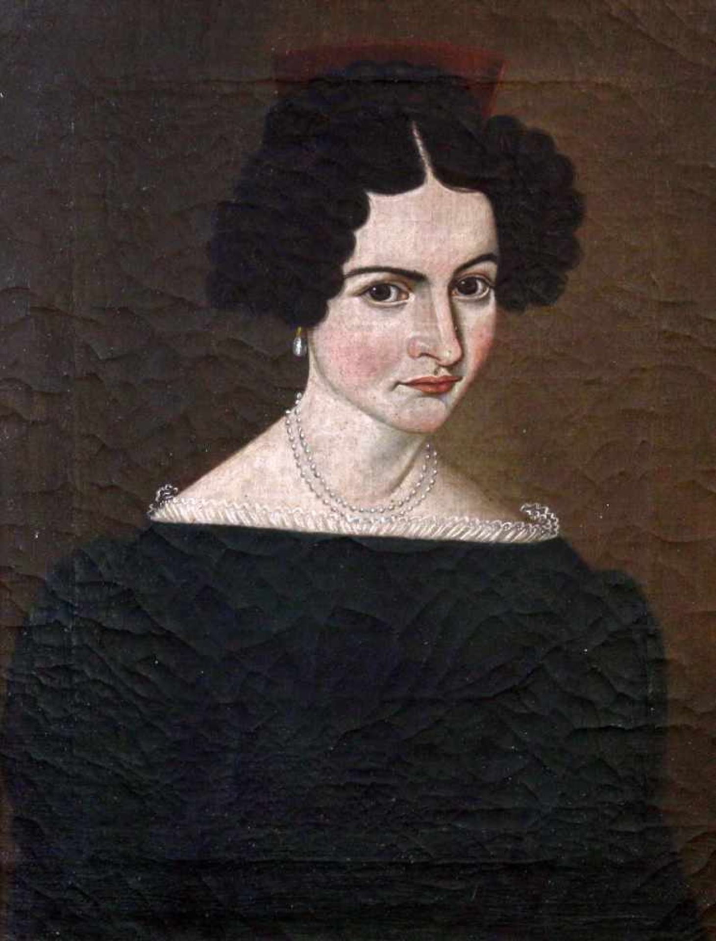 Biedermeier Gemälde - "Damenportrait" um 1830 Öl auf Leinwand, Brustbild einer unbekannten Dame, mit