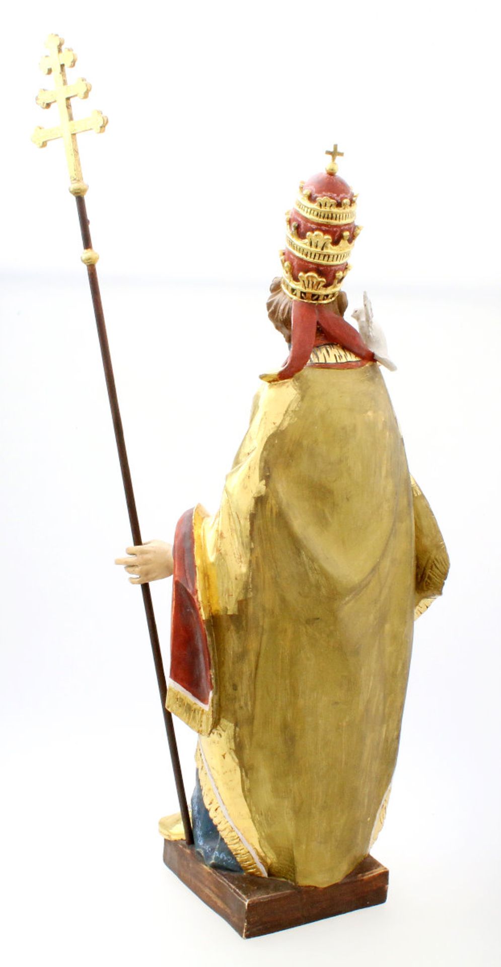 Große Holzfigur - Bischof mit Buch und Bischofsstab Polychrom- und goldstaffiert, feine Schnitzerei, - Bild 3 aus 7