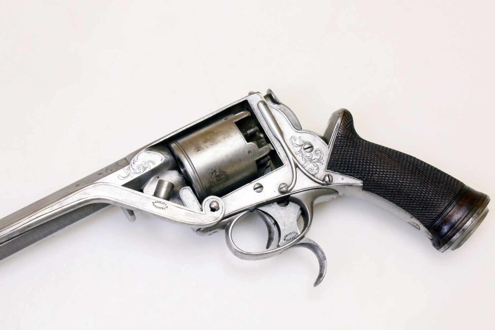 Perkussionsrevolver - Tranter 2. Model (Doppelabzug) um 1855 mit Tasche Cal. .422 Perk., Zustand 1-. - Bild 7 aus 13