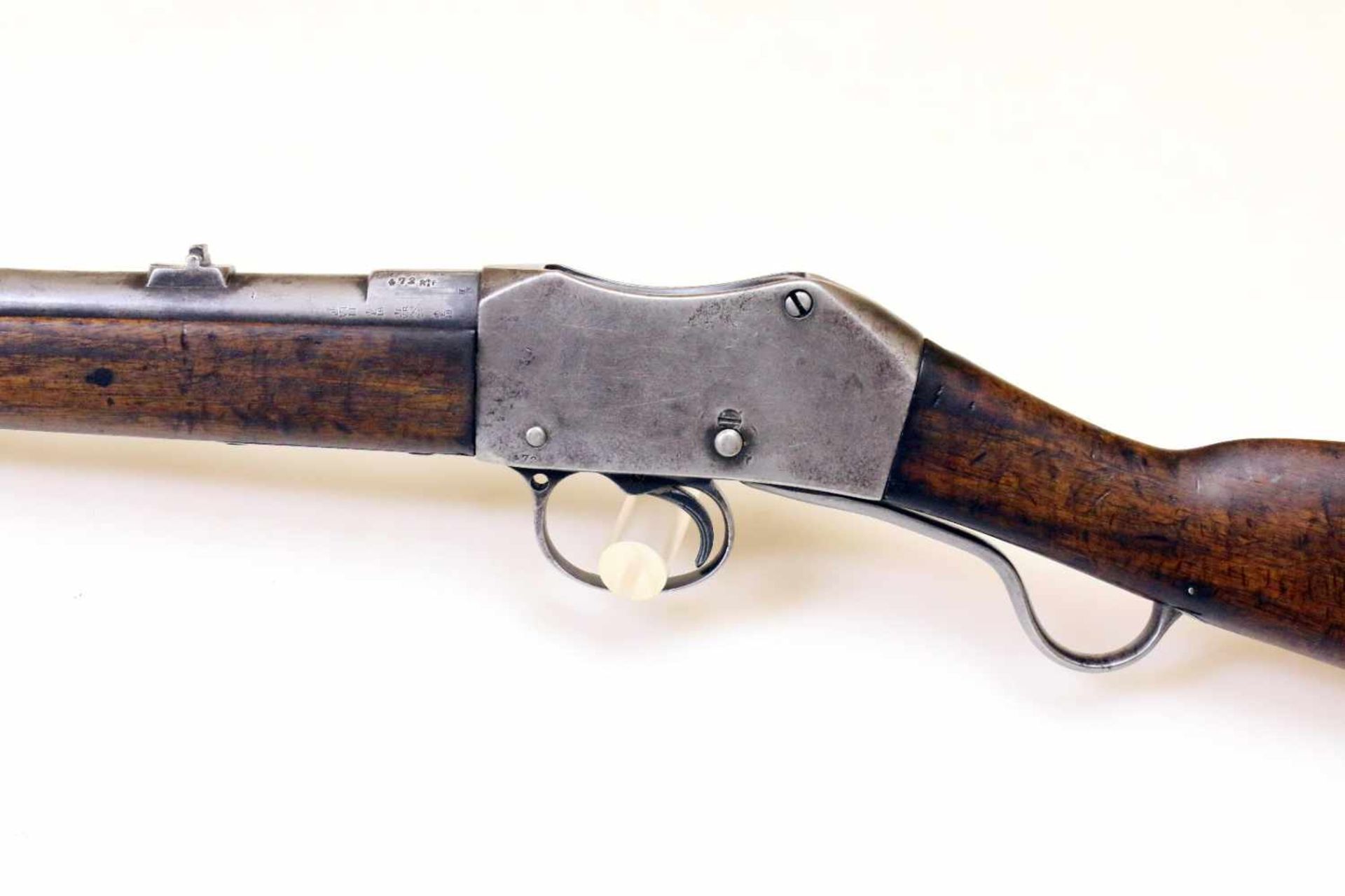 Karabiner Martini-Henry 1887 Glatter Lauf im Cal. .450, partiell narbig, Standvisier. Laufansatz - Bild 6 aus 11