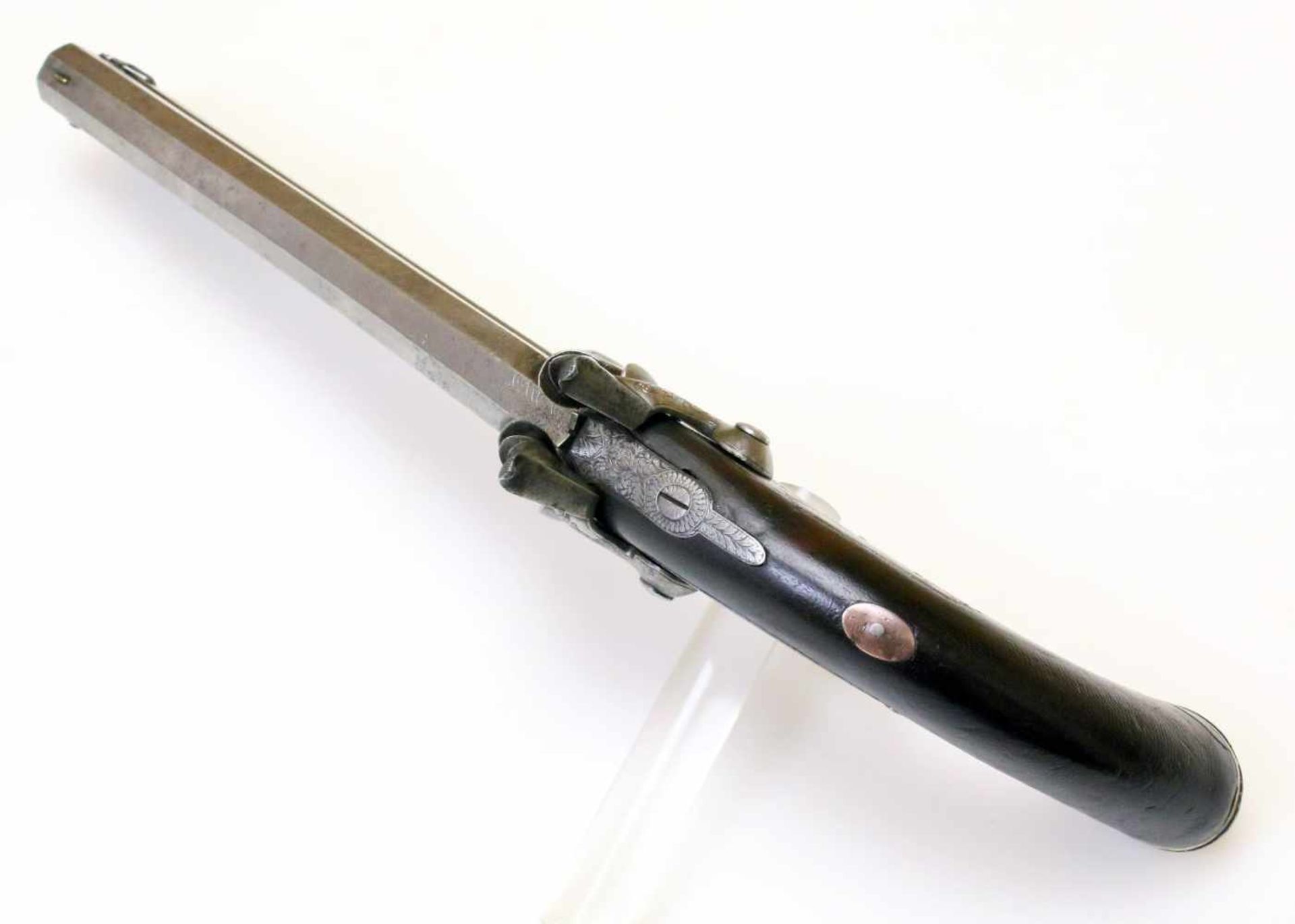 Doppelläufige Perkussionspistole - England um 1850 Cal. 14mm Perk., Zustand 2. Zwei übereinander - Bild 7 aus 15