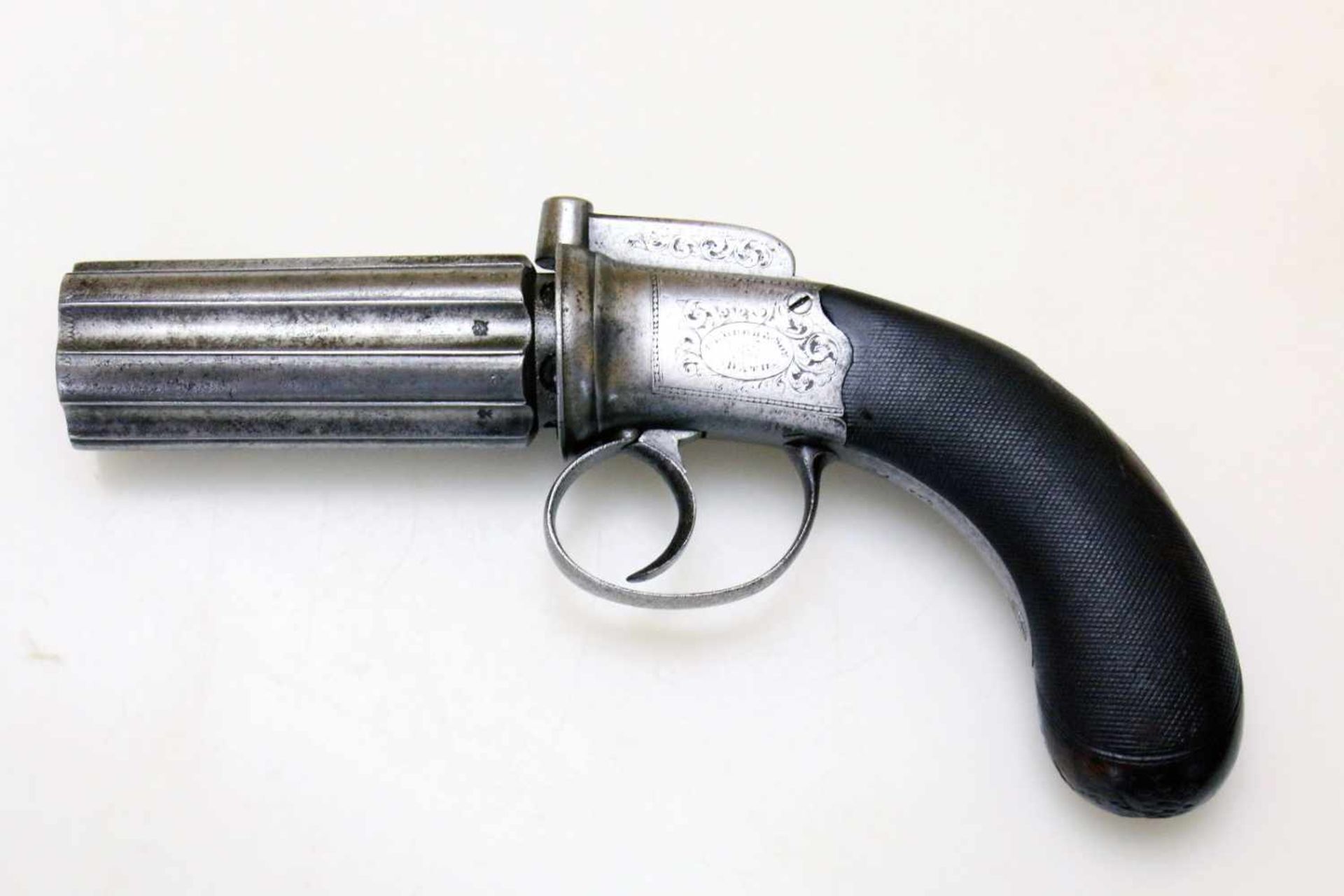 Bündelrevolver - Clough & Son, Bath um 1858 Cal. 9,3mm Perk. (wohl .380), Zustand 2-. 6- - Bild 3 aus 8