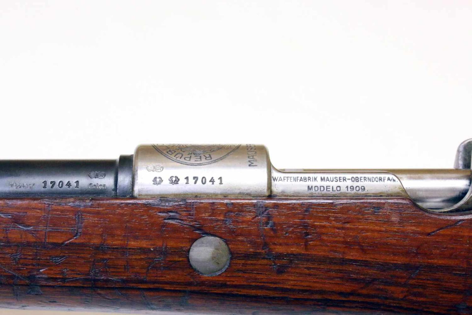 Mausergewehr M1909 Peru Cal. 7,65 x 53mm, Lauf rauh, narbig. Auf der Hülse das peruanische Wappen - Bild 12 aus 16