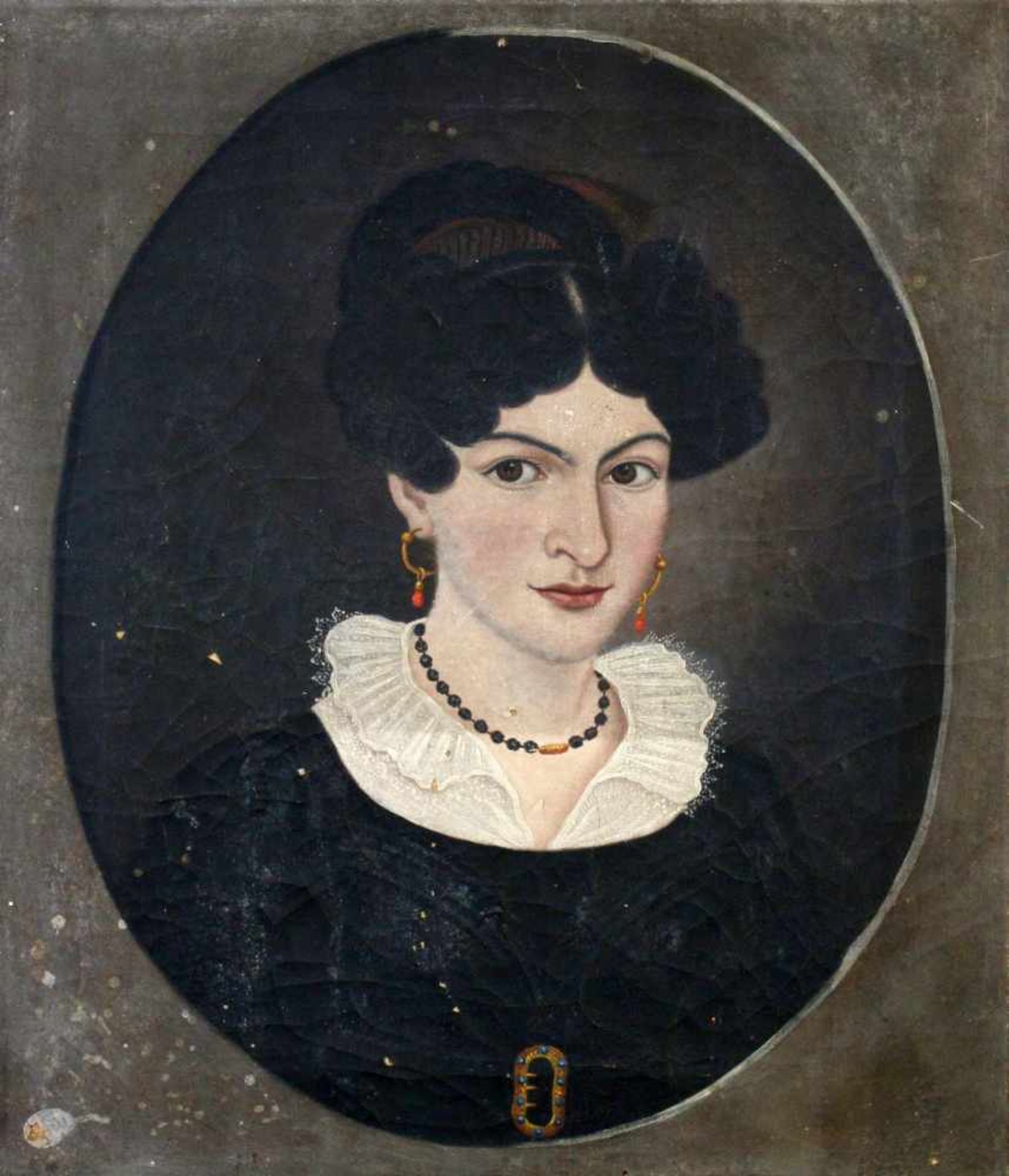 Biedermeier Gemälde - "Damenportrait" 1827 Öl auf Leinwand, Brustbild einer unbekannten Dame,