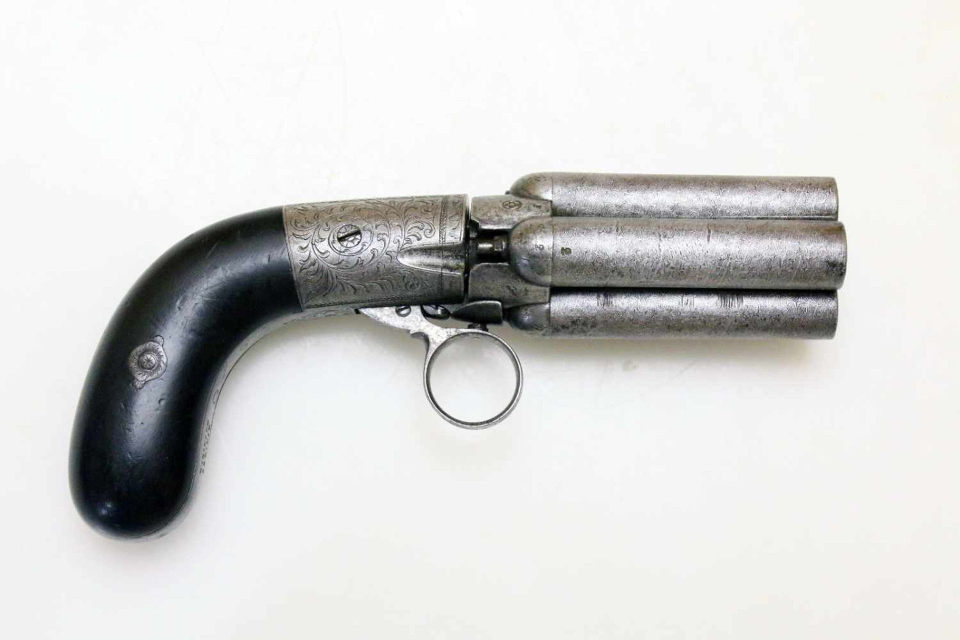 Bündelrevolver - Mariette, Liège um 1840 Cal. 11mm Perk. (wohl .44), Zustand 2. 4-schüssiges 2,