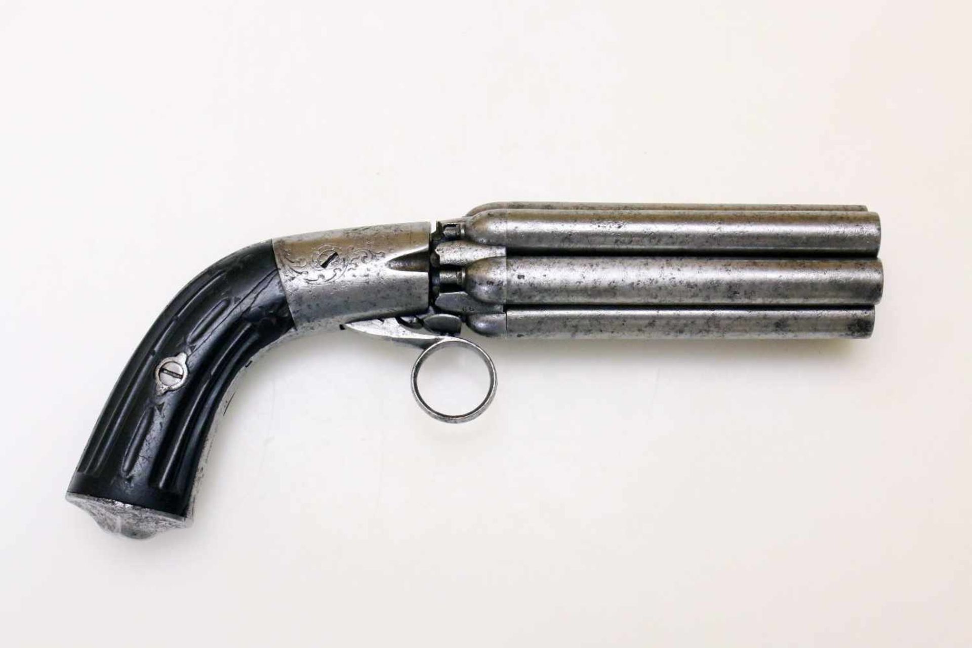 Bündelrevolver - Mariette, Liège um 1840 Cal. 9mm Perk. (wohl .36), Zustand 2-. 6-schüssiges, 4"