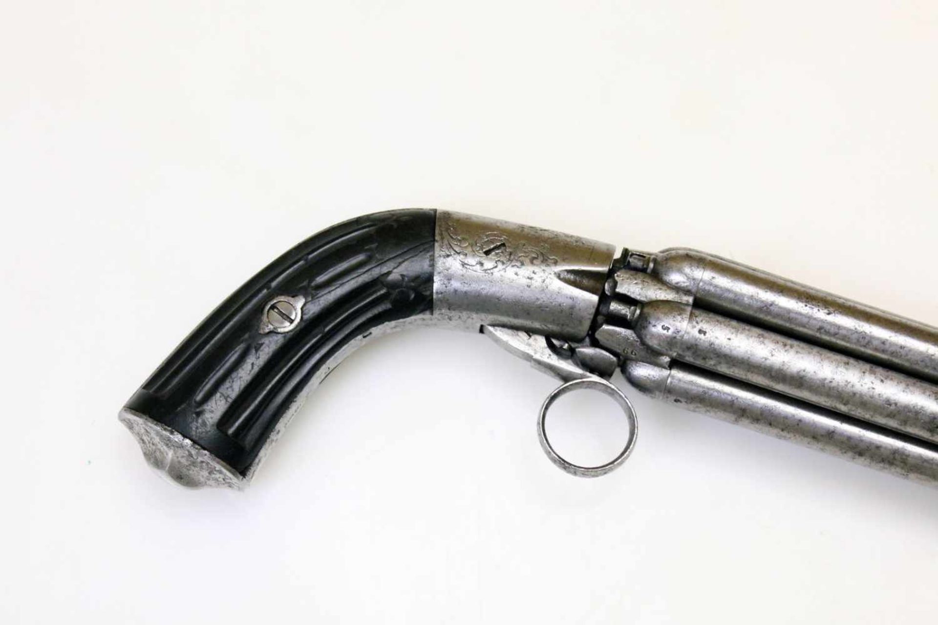 Bündelrevolver - Mariette, Liège um 1840 Cal. 9mm Perk. (wohl .36), Zustand 2-. 6-schüssiges, 4" - Bild 3 aus 11