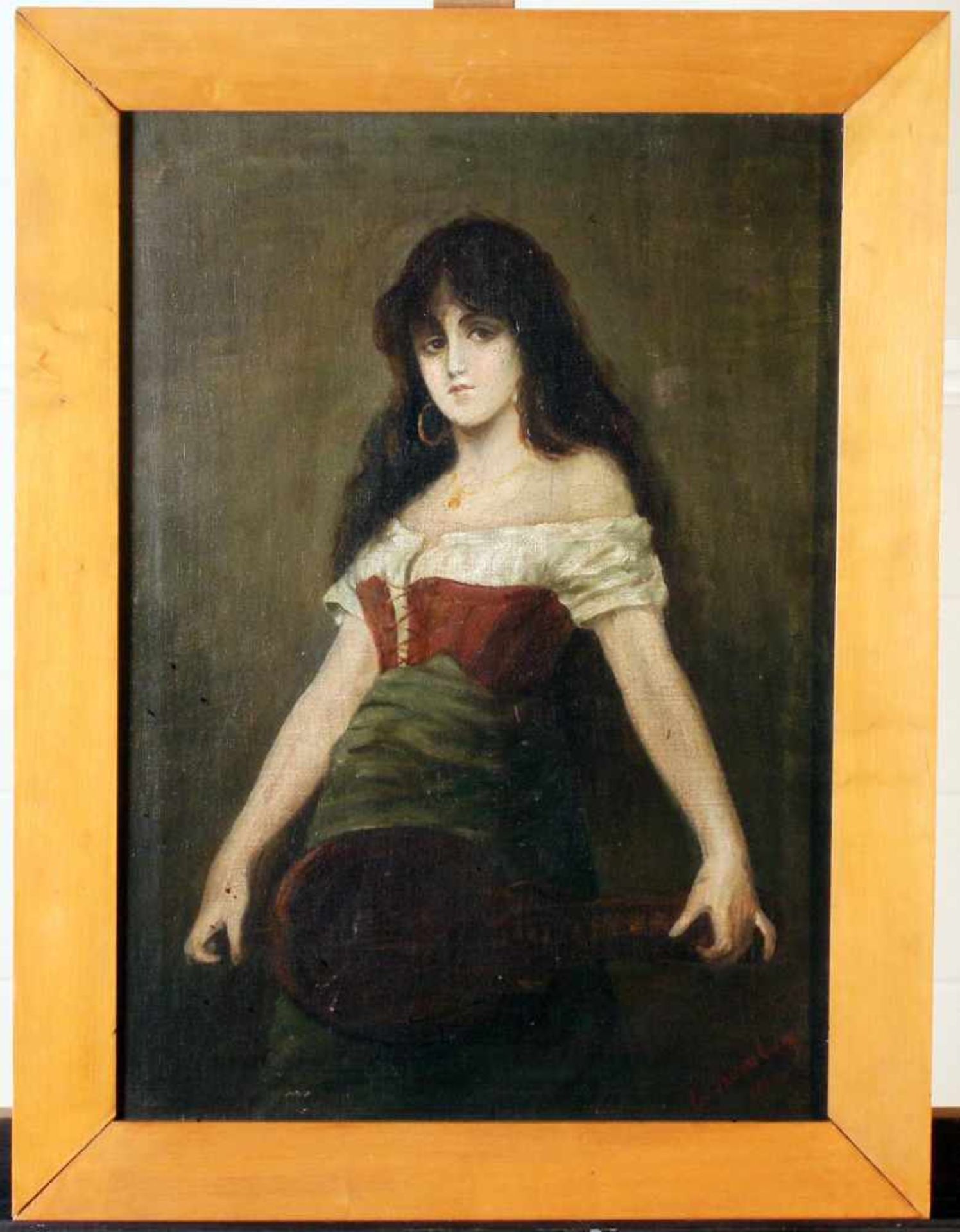"Zigeunerin mit Laute" - Edmund Hamburger (1846-1906) Öl auf Leinwand, Mädchen mit wallendem, - Bild 2 aus 2