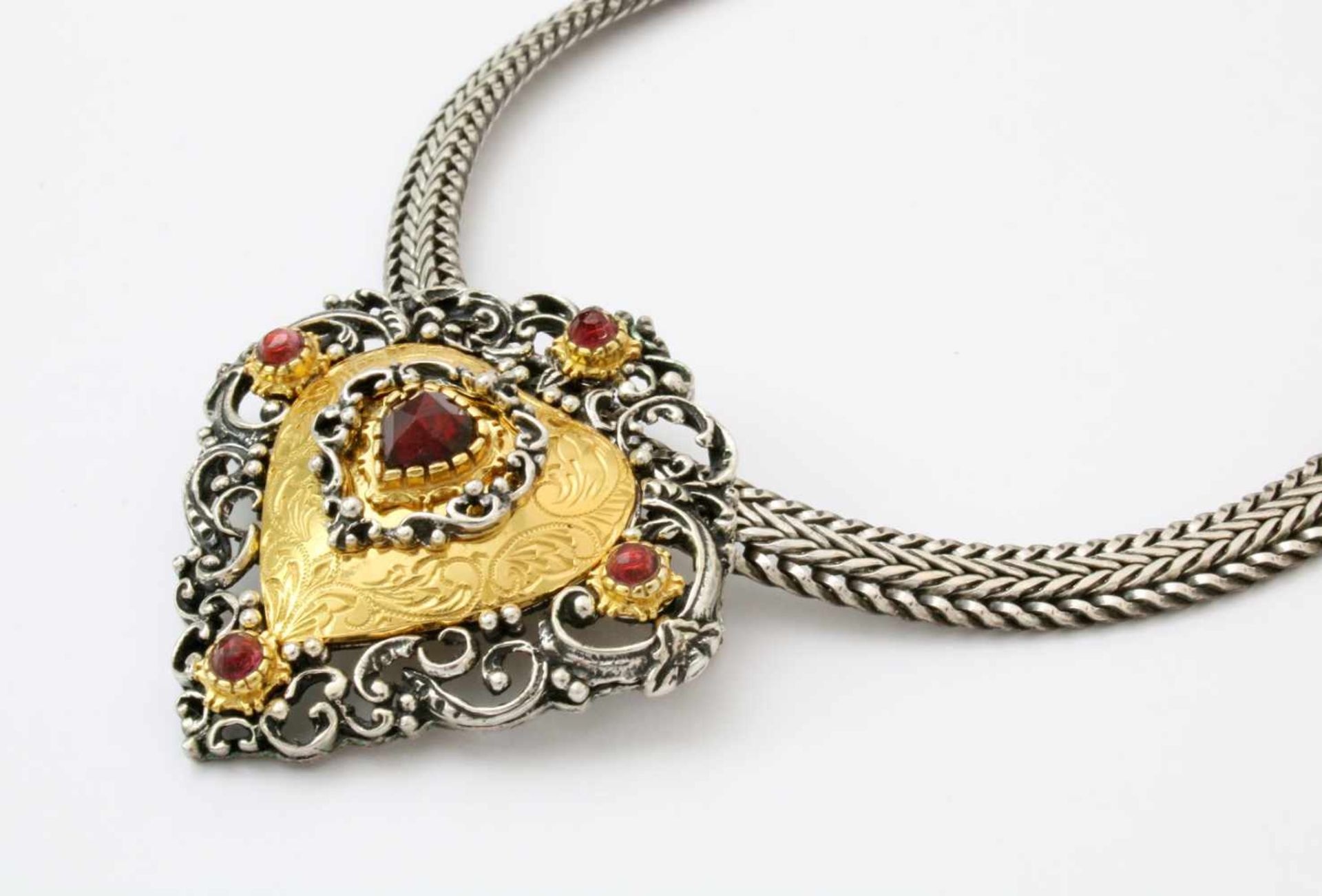 Trachtenschmuck - silberne Halskette mit Anhänger bzw. Brosche 835er Silber, geflochtene Kette. - Bild 2 aus 5