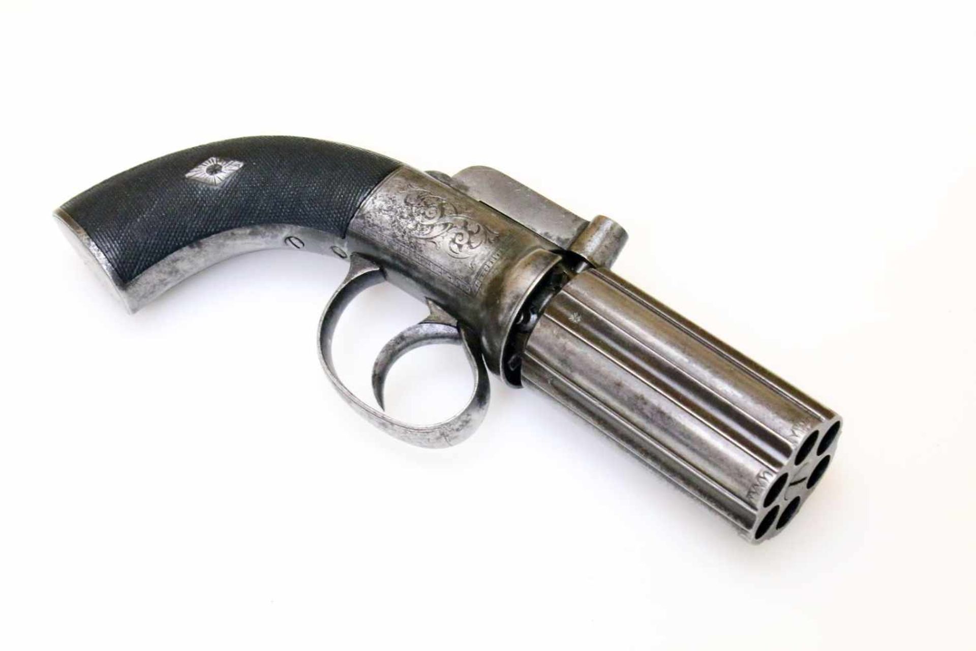 Bündelrevolver - Mod. Allens Patent um 1850 (England) im Kasten Cal. 9mm Perk., (wohl .36), - Bild 3 aus 8