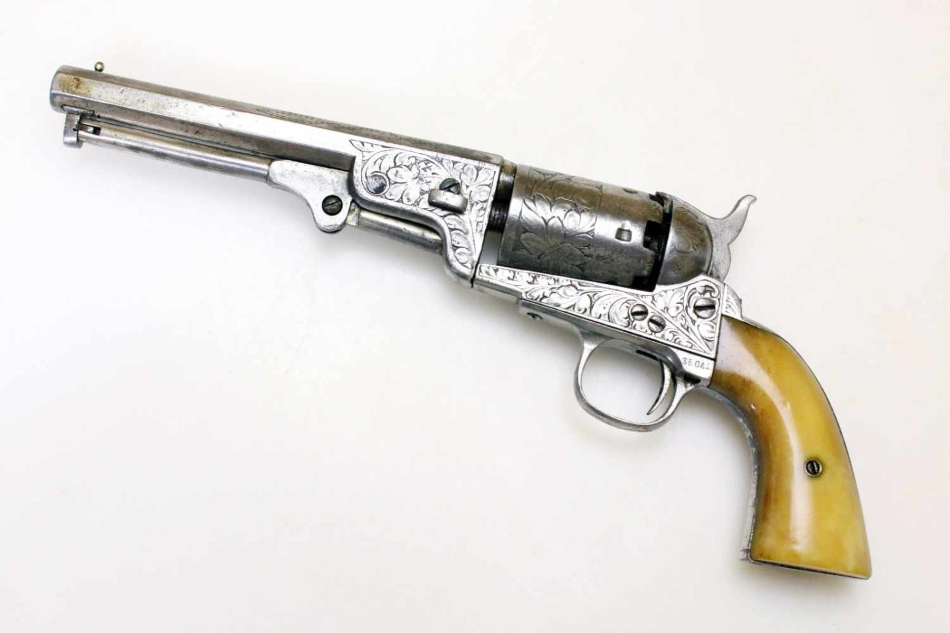 Perkussionsrevolver - Ronge Son, Liège um 1860 Cal. .35 Perk., Zustand 2-. Oktagonaler, 7-fach - Bild 4 aus 9