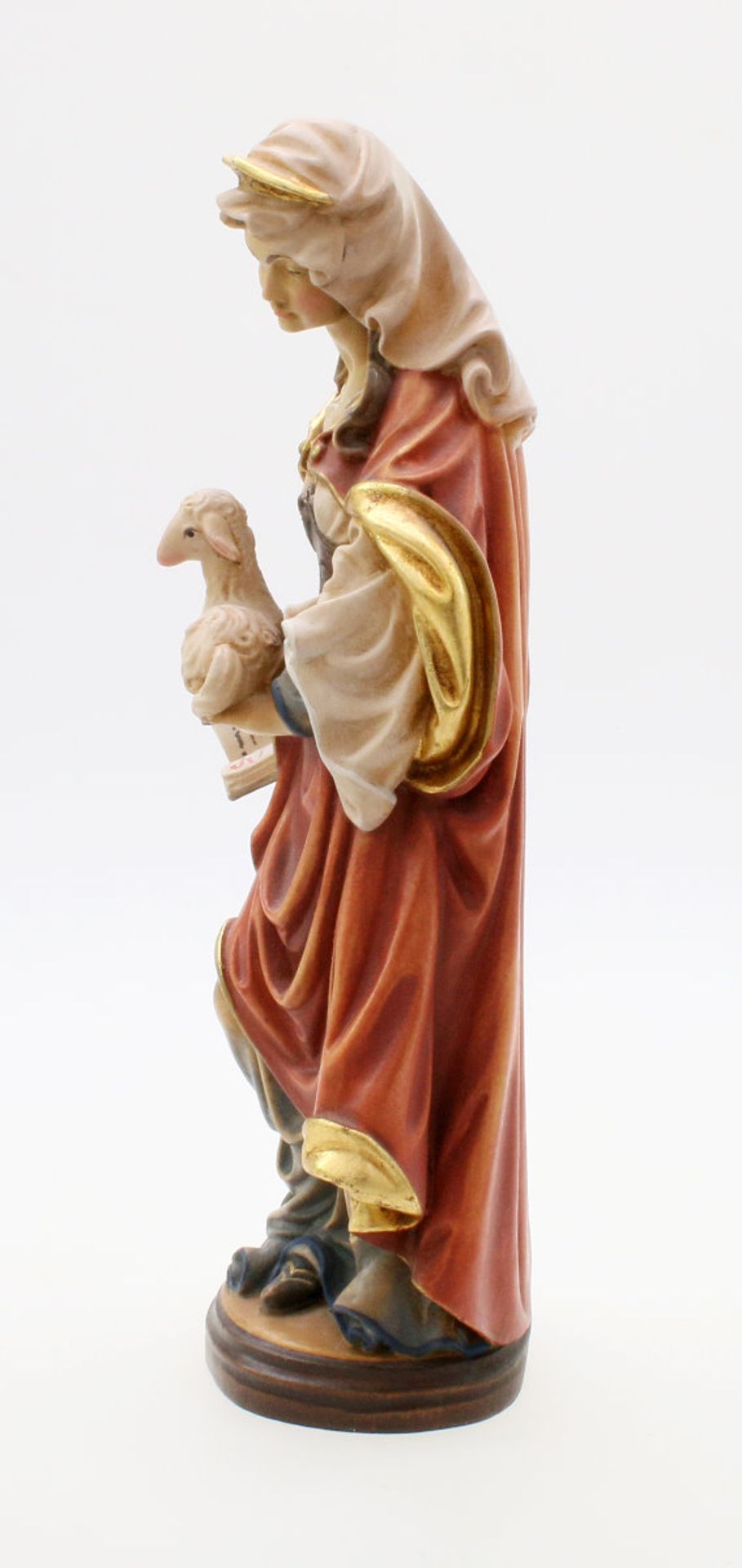 Handgeschnitzte Figur - Heilige Agnes Polychrom- und goldstaffiert, feine Schnitzerei, in der - Bild 4 aus 4