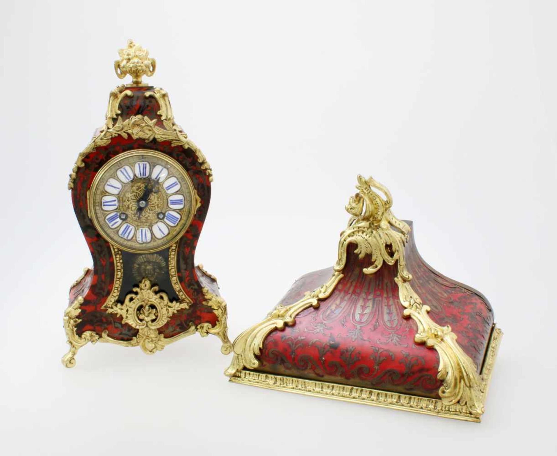 Französische Boulle Kaminuhr mit Wandpodest - um 1900 Halbstundenschlagwerk, signiert G. H.-Paris,