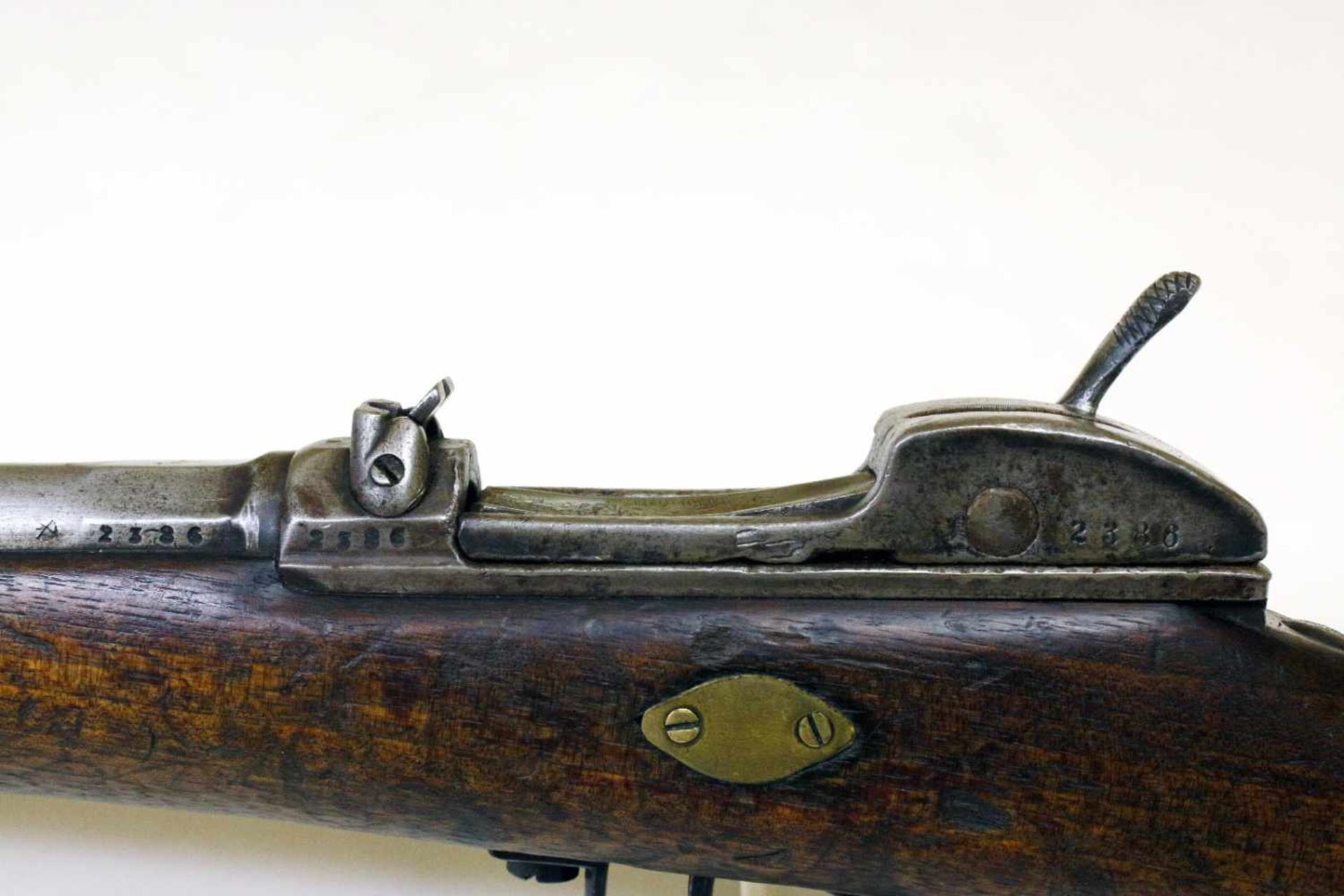 Werder-Karabiner Francotte M1869 Cal. 11mm, Nr. 2386, nummerngleich, Zug- / Feldprofil scharf, - Bild 9 aus 12