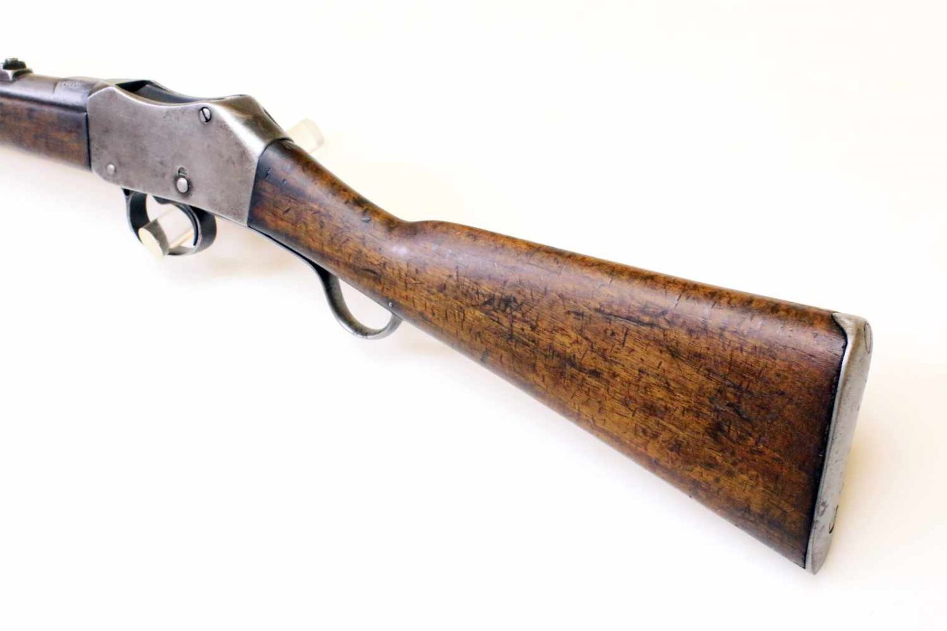 Karabiner Martini-Henry 1887 Glatter Lauf im Cal. .450, partiell narbig, Standvisier. Laufansatz - Bild 7 aus 11