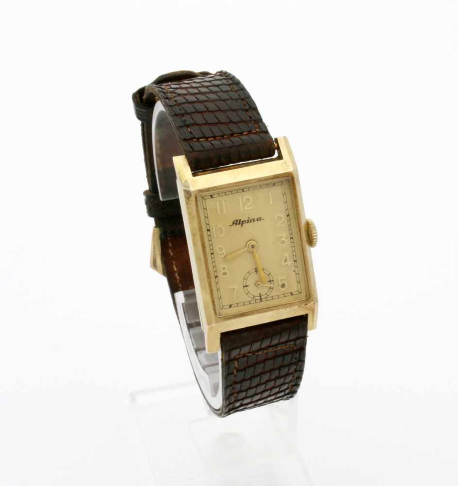 Armbanduhr Alpina Gelbgold um 1950/55 Handaufzugswerk Alpina (SN: 183338), Gehäuse GG 585, Maße: