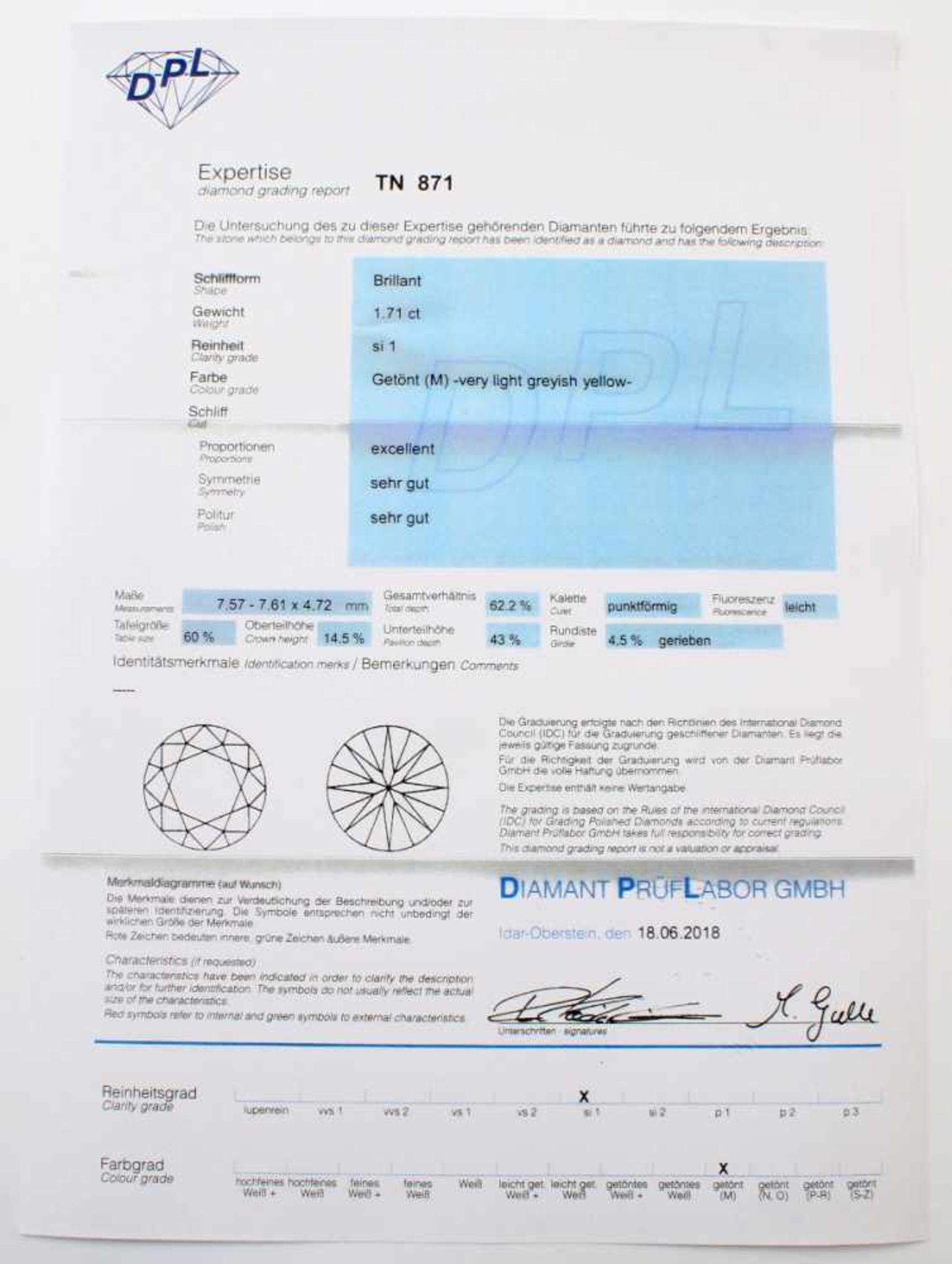 Weißgold Brillantring ca. 3,3 ct. WG 750, mittig Brillant mit 1,71 ct., Farbe M, Reinheit si 1, neue - Bild 4 aus 4