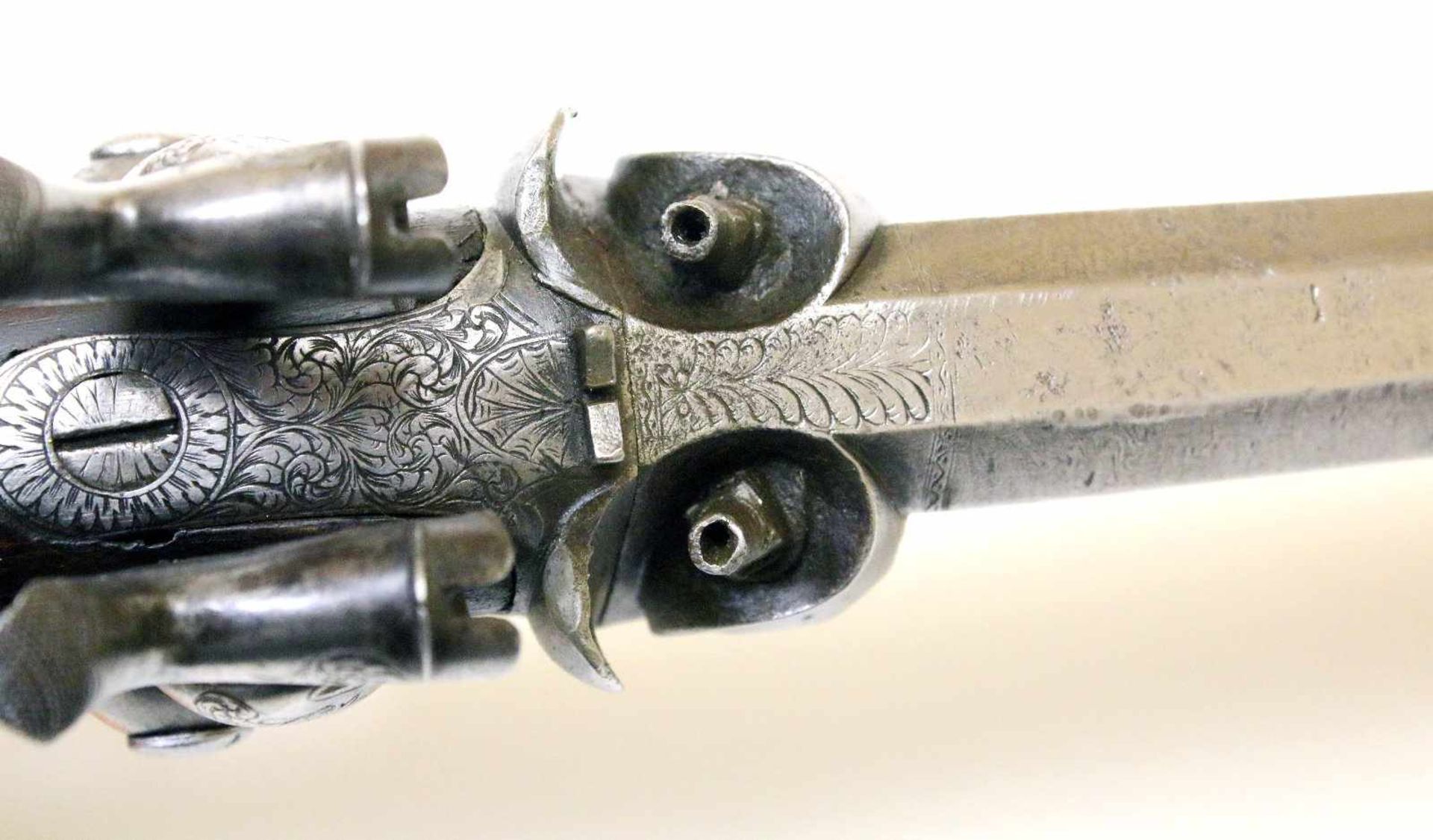 Doppelläufige Perkussionspistole - England um 1850 Cal. 14mm Perk., Zustand 2. Zwei übereinander - Bild 14 aus 15