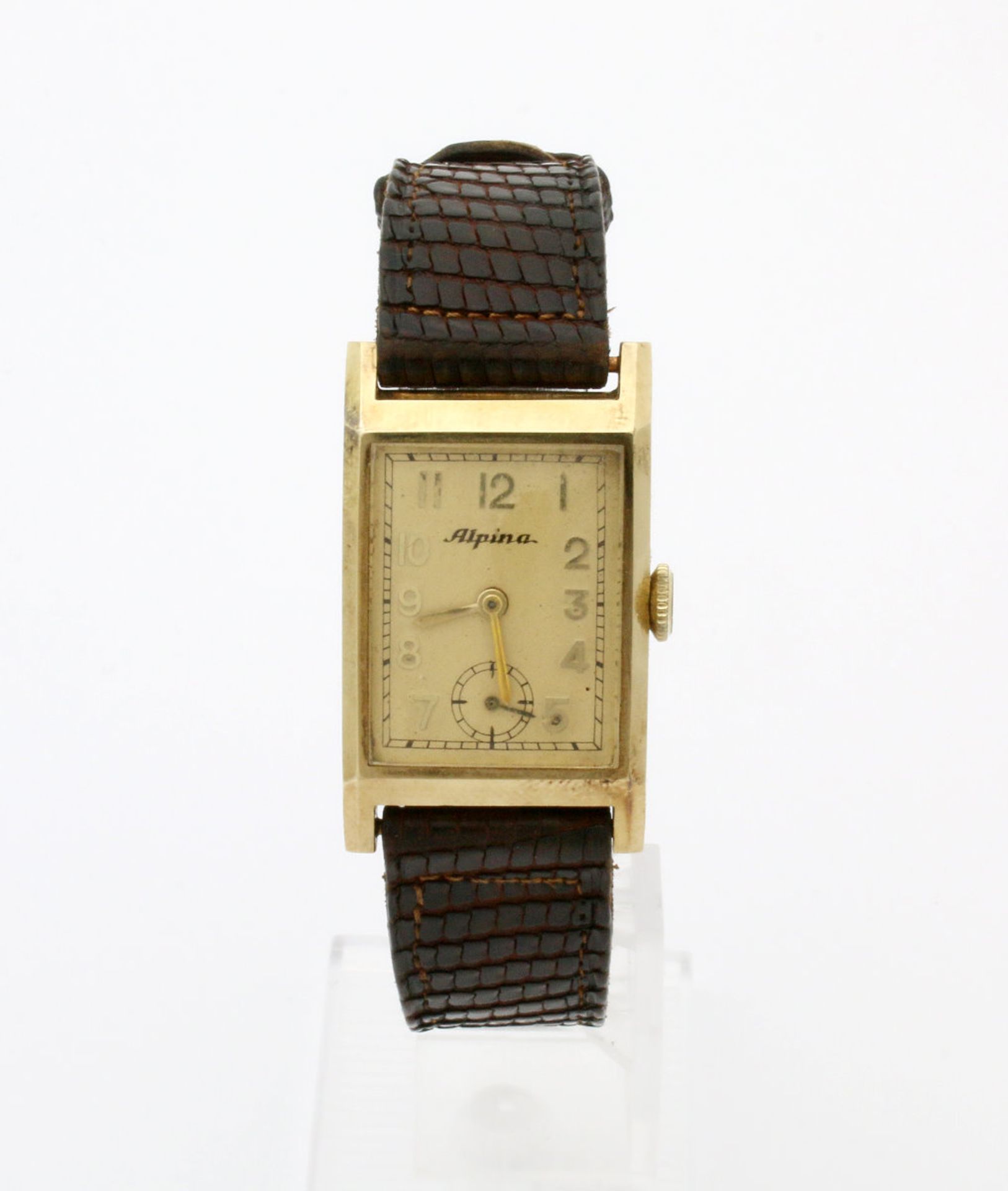 Armbanduhr Alpina Gelbgold um 1950/55 Handaufzugswerk Alpina (SN: 183338), Gehäuse GG 585, Maße: - Image 3 of 8