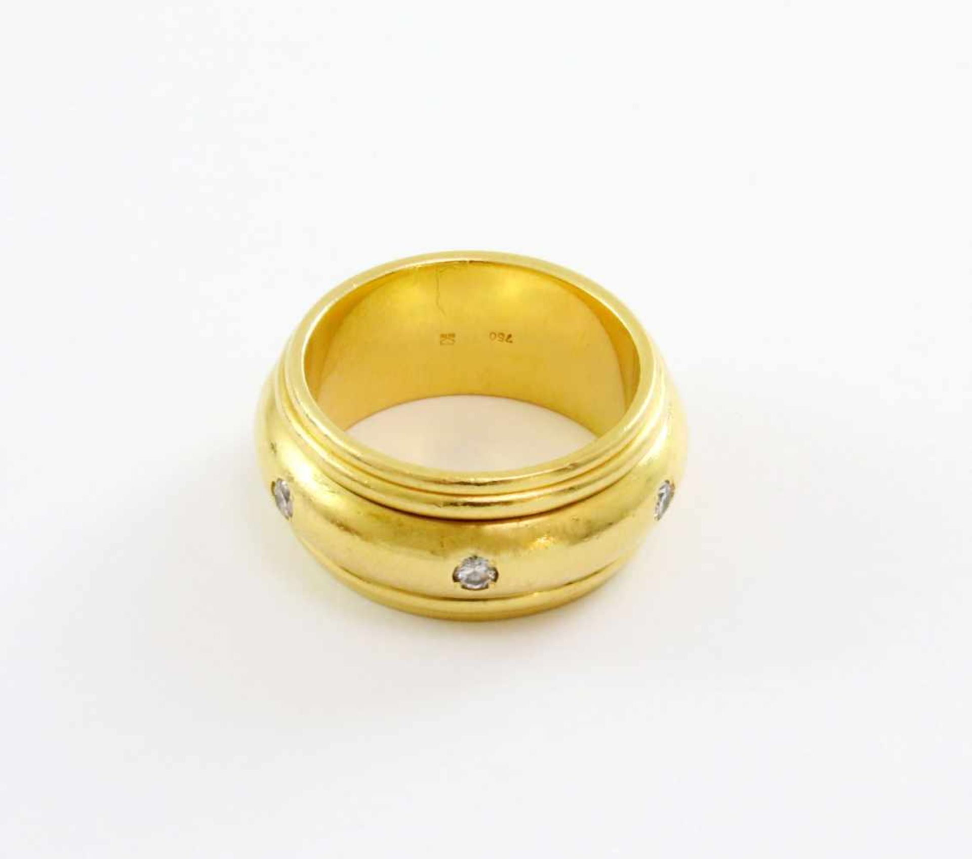 Gelbgold Ring - drehbar (wie Piaget) mit Brillanten GG 750, Mittelteil drehbar, besetzt mit 6 - Bild 4 aus 4