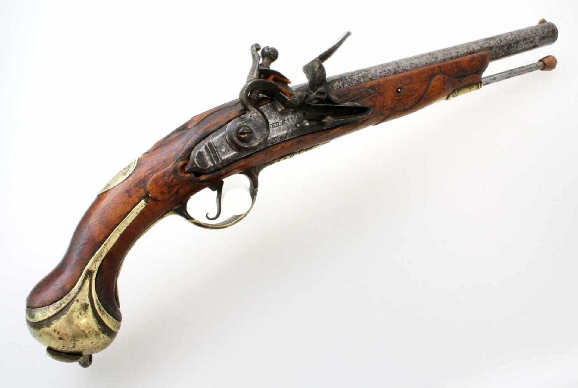 Altpreussische Kavallerie-Steinschlosspistole Modell 1742 Runder, glatter Lauf im Cal. 17,2mm,