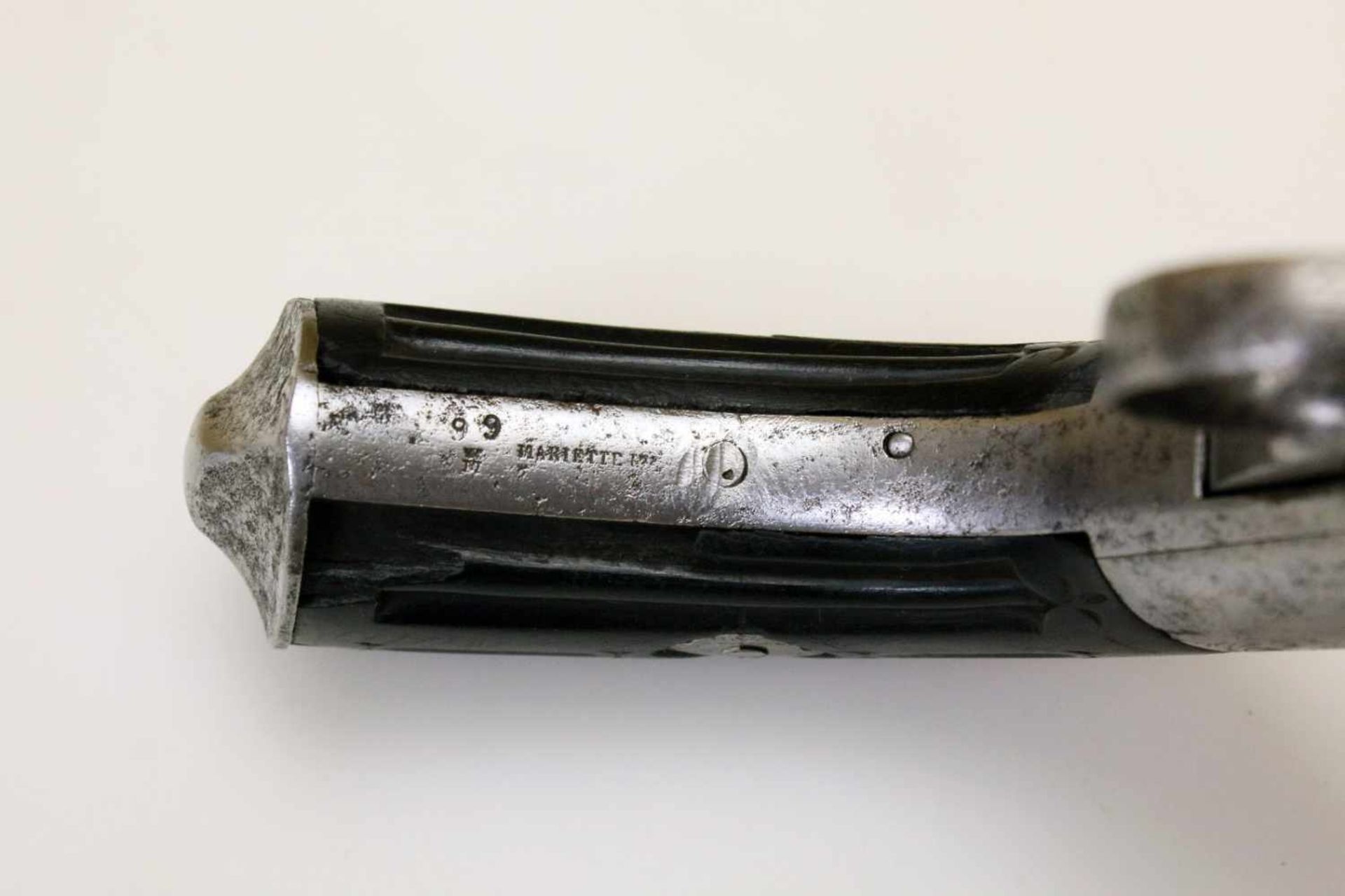 Bündelrevolver - Mariette, Liège um 1840 Cal. 9mm Perk. (wohl .36), Zustand 2-. 6-schüssiges, 4" - Bild 10 aus 11