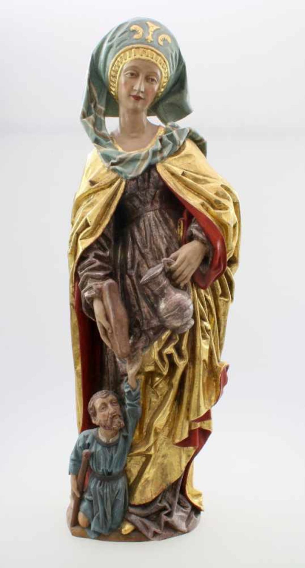 Große Holzfigur - Heilige Verena Polychrom- und goldstaffiert, feine Schnitzerei, Verena mit