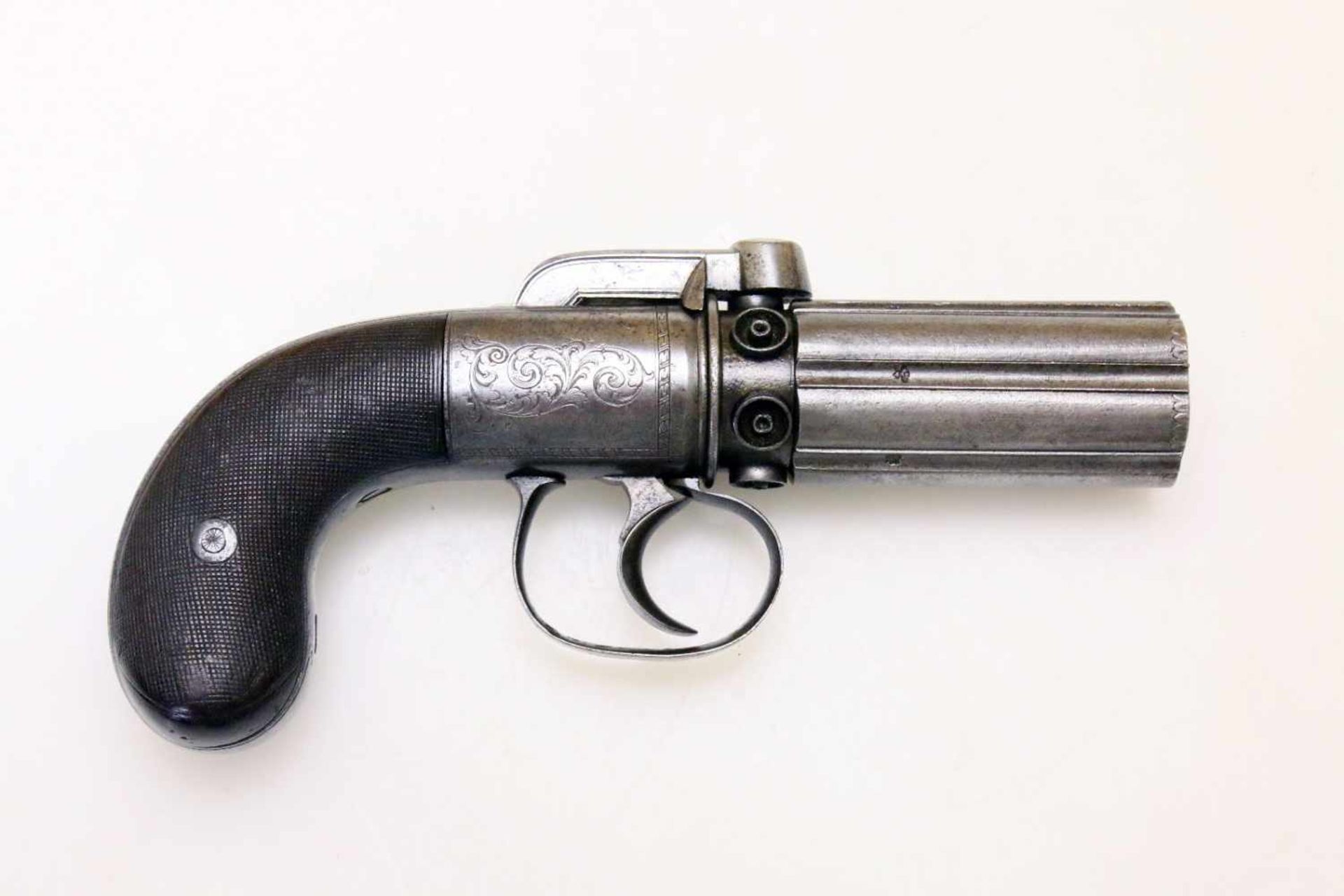Bündelrevolver - Naylor "Self Revolving Pistol" um 1850 Cal. 8mm Perk. (wohl .32), Zustand 1-2. 6-