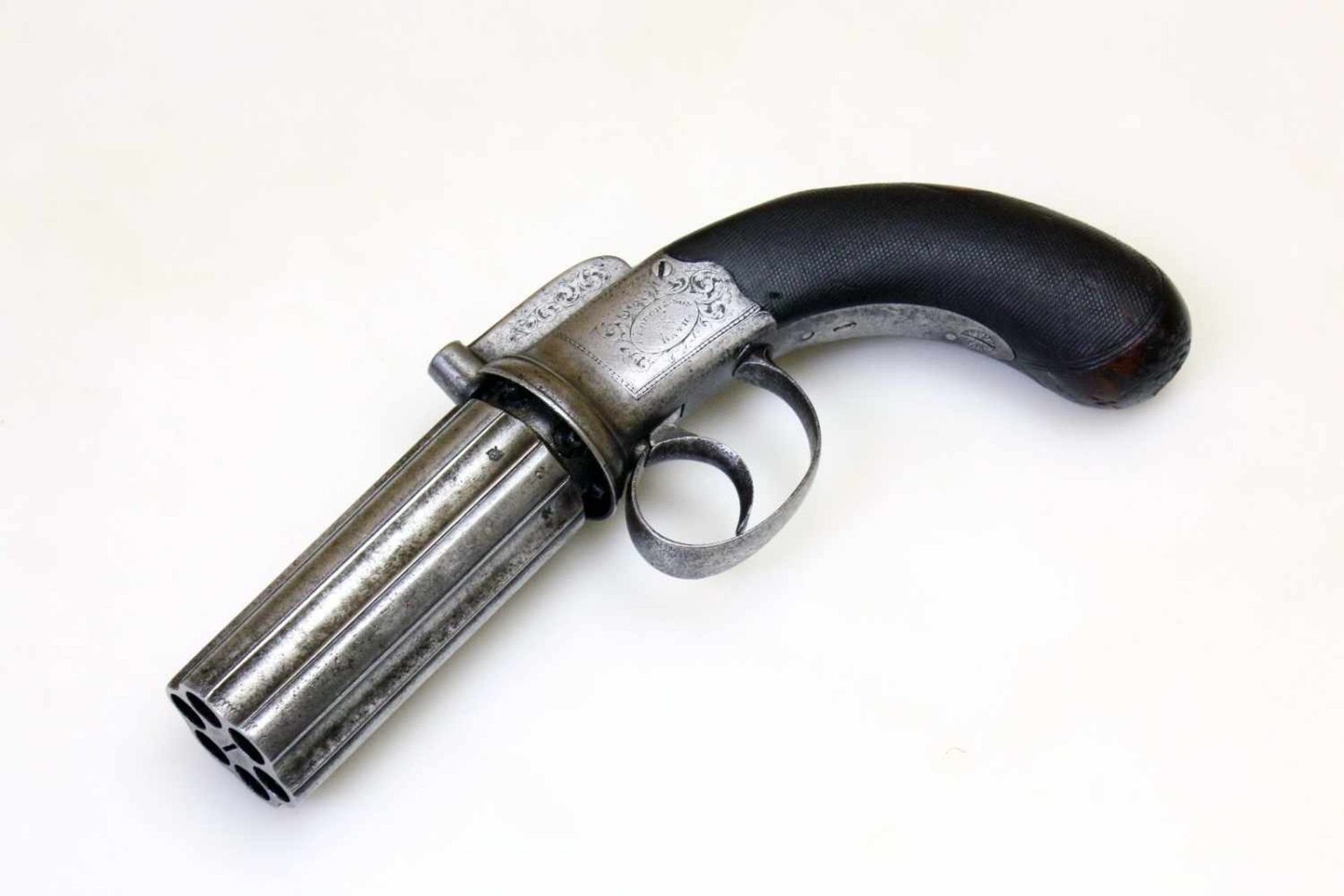 Bündelrevolver - Clough & Son, Bath um 1858 Cal. 9,3mm Perk. (wohl .380), Zustand 2-. 6- - Bild 4 aus 8