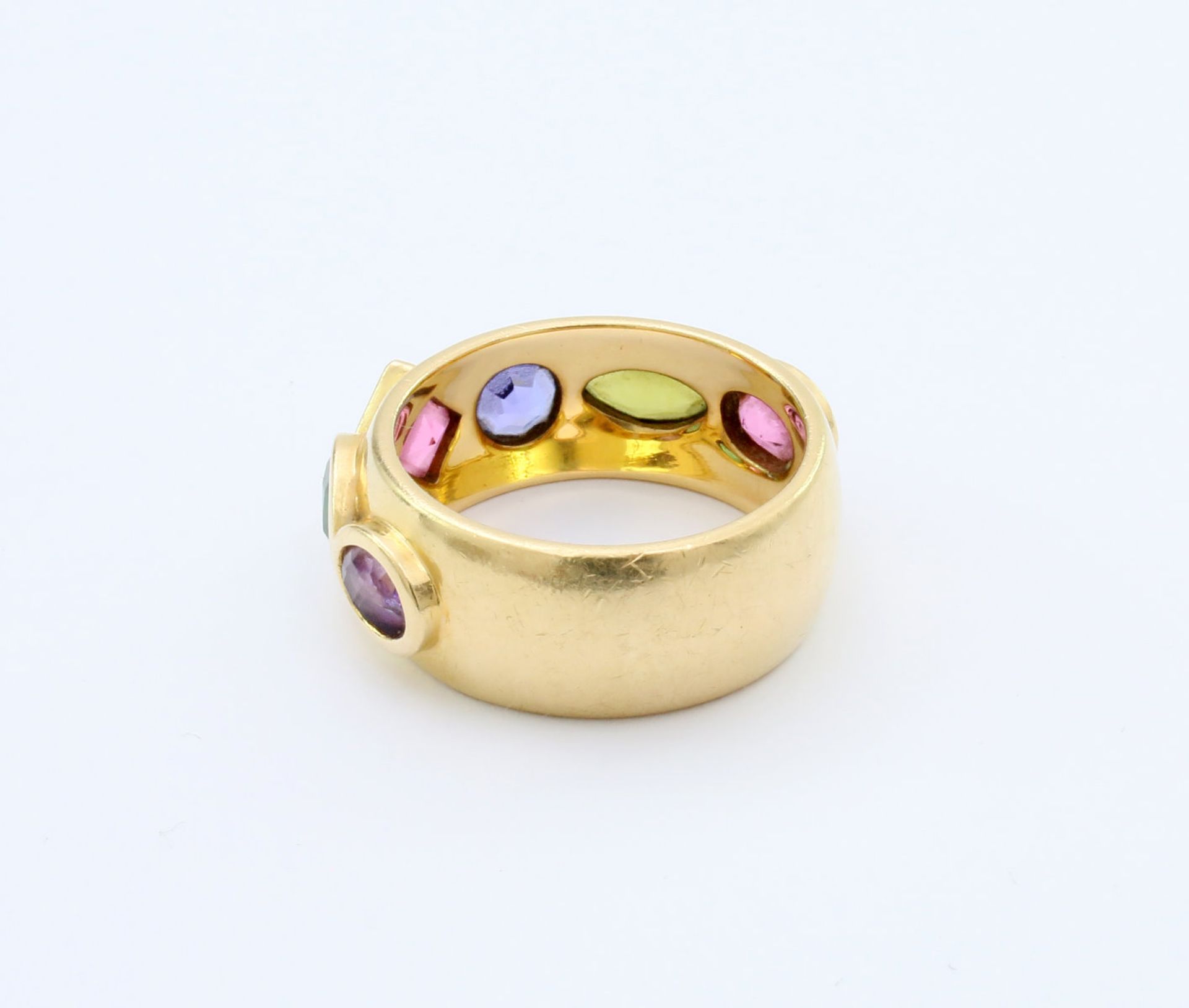 Gelbgold-Ring mit multiplem Edelsteinbesatz GG 750, besetzt mit 6 verschiedenfarbigen Edelsteinen in - Bild 4 aus 4